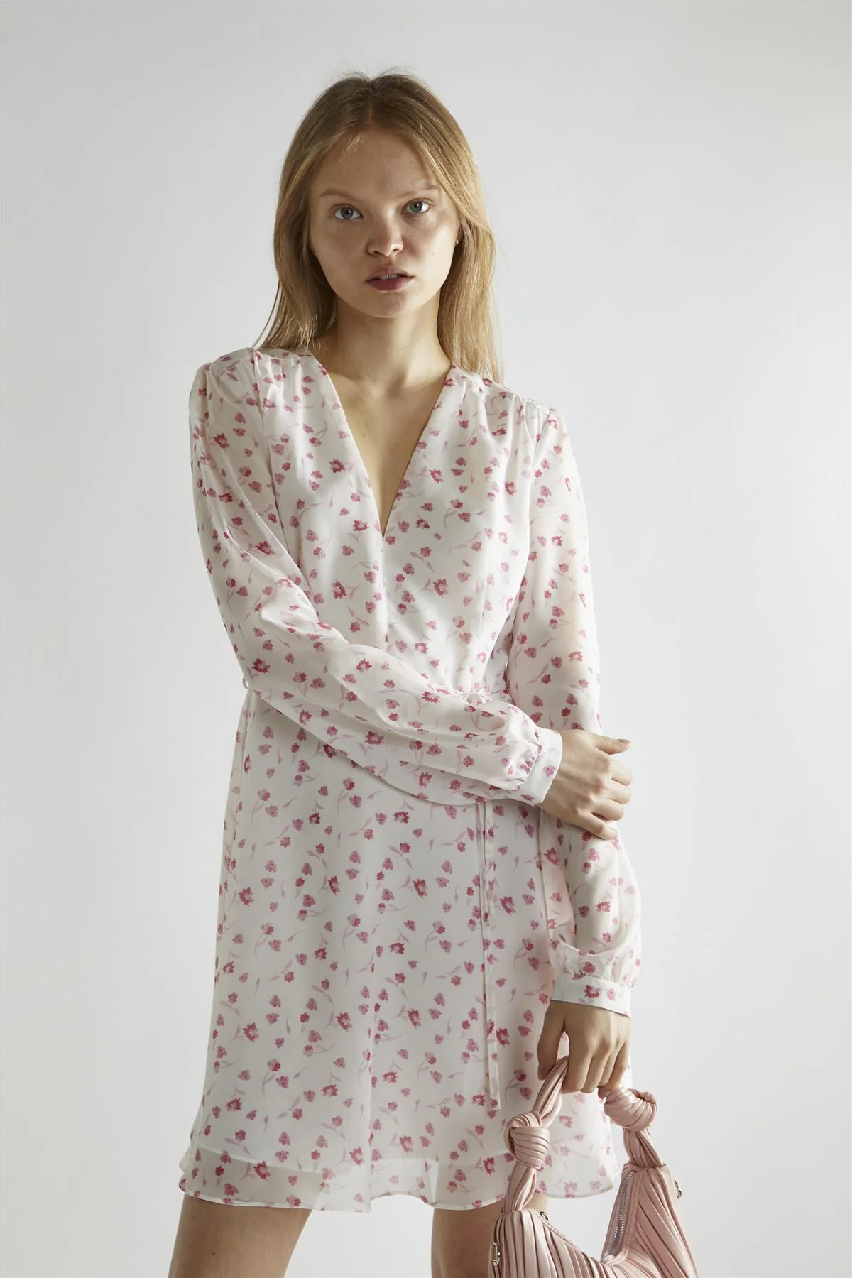 Pink Watercolour-Floral V-Neck Mini-Dress - Image 3