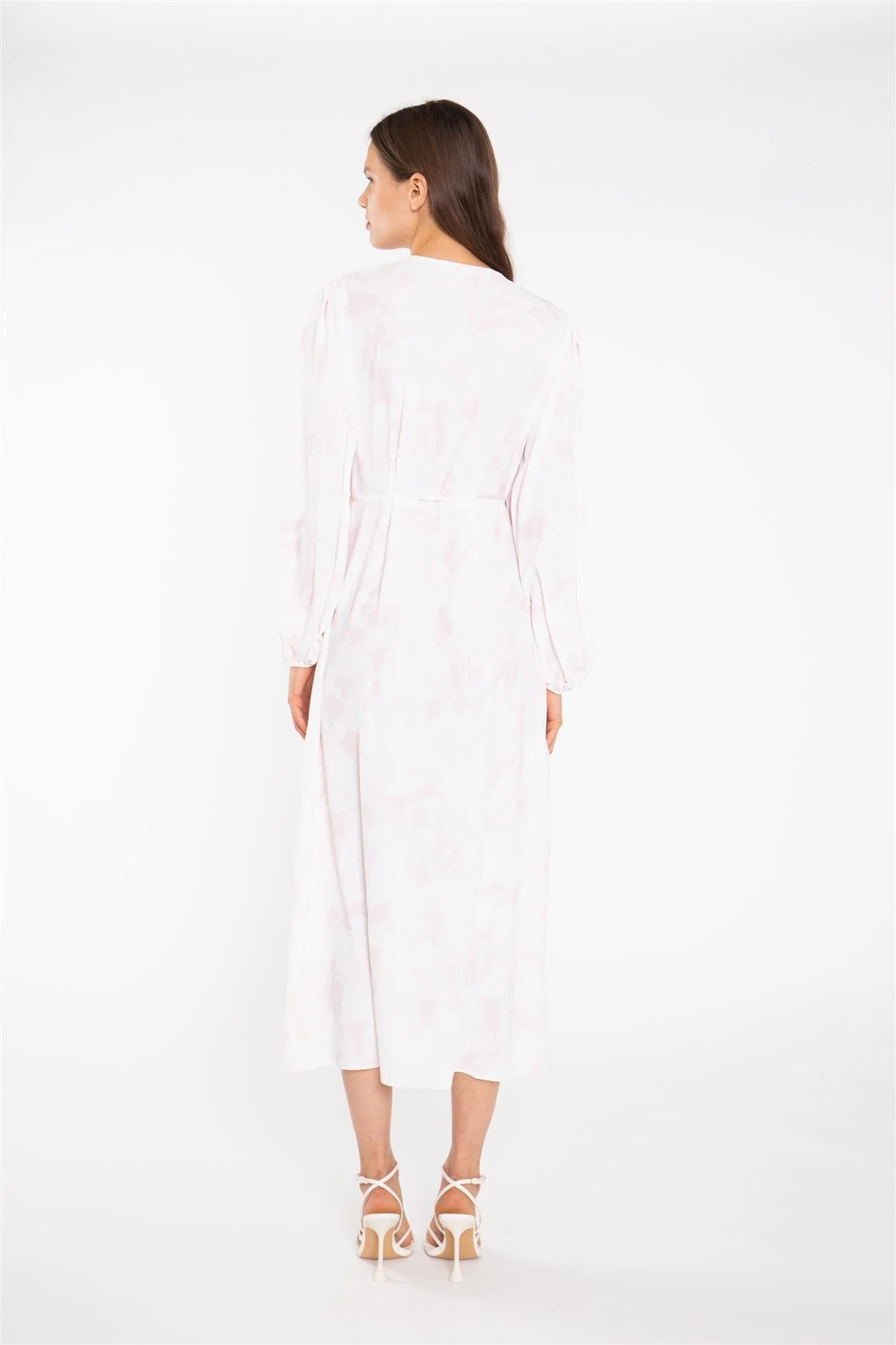 Pink-Watercolour Wrap Midi-Dress - Image 2