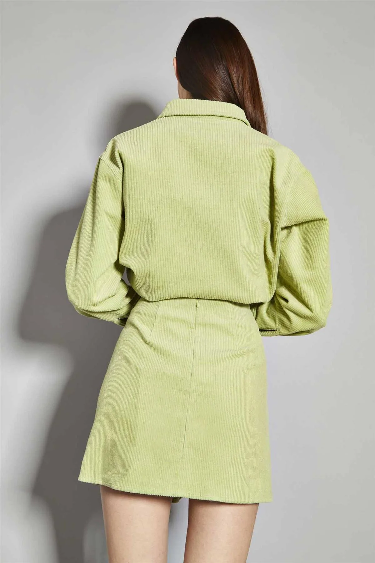Pistachio-Corduroy A-Line Mini-Skirt - Image 2