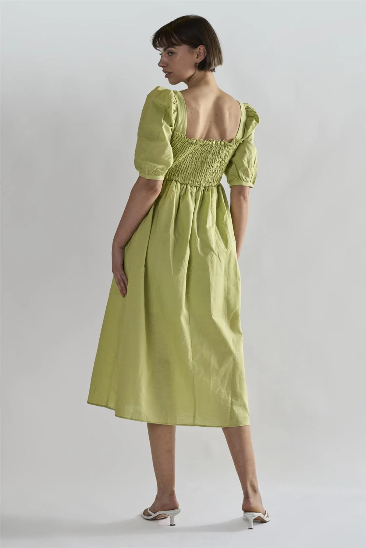 Pistachio Square Neck Short Sleeve Midi Dresses - Image 2