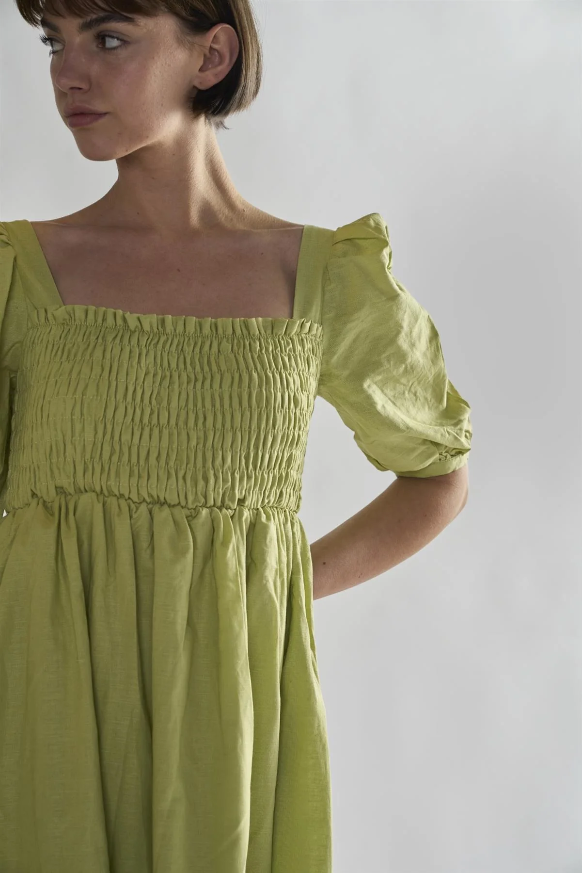 Pistachio Square Neck Short Sleeve Midi Dresses - Image 4