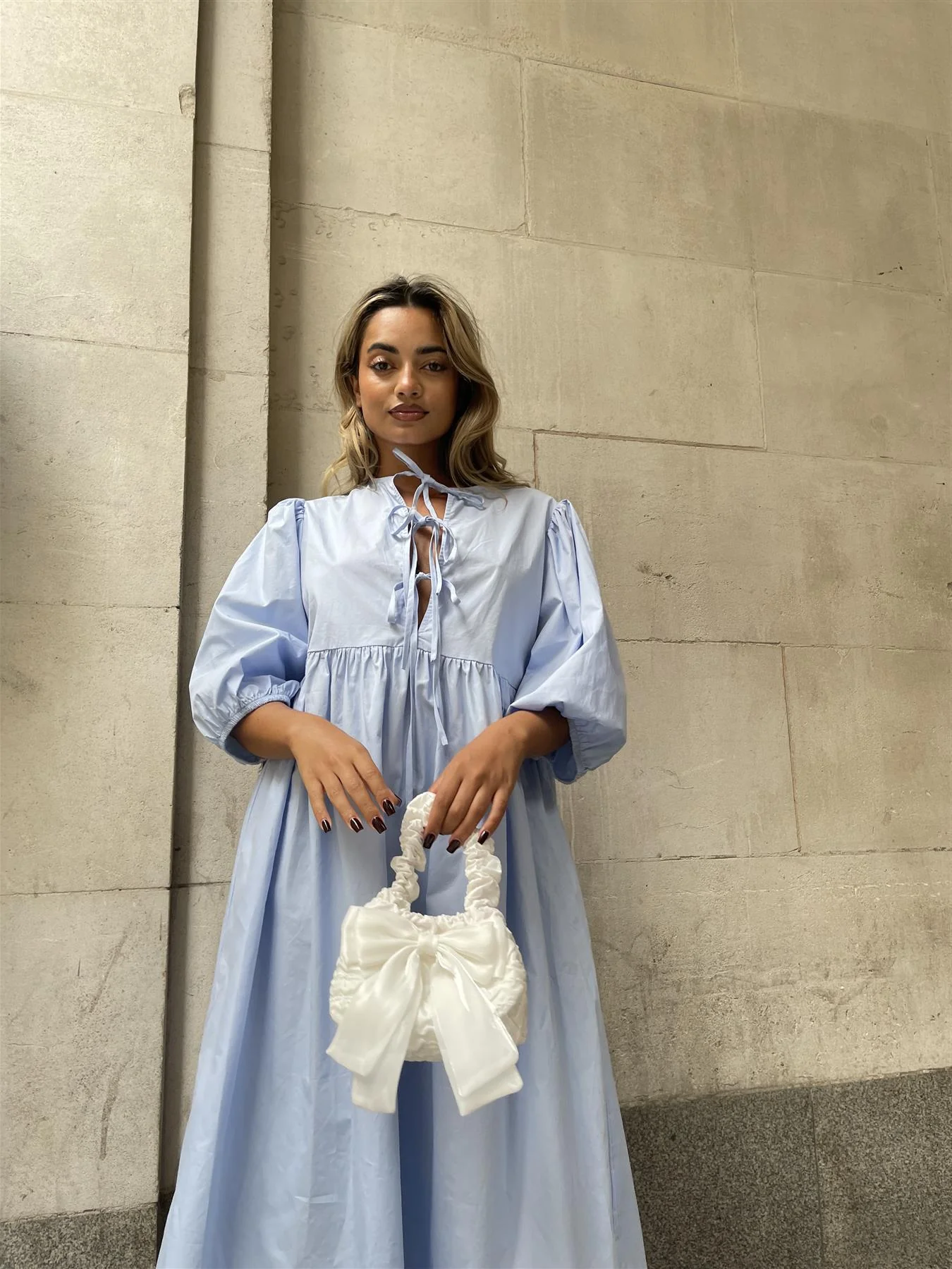 Powder-Blue Tie-Front Midi-Dress - Image 3