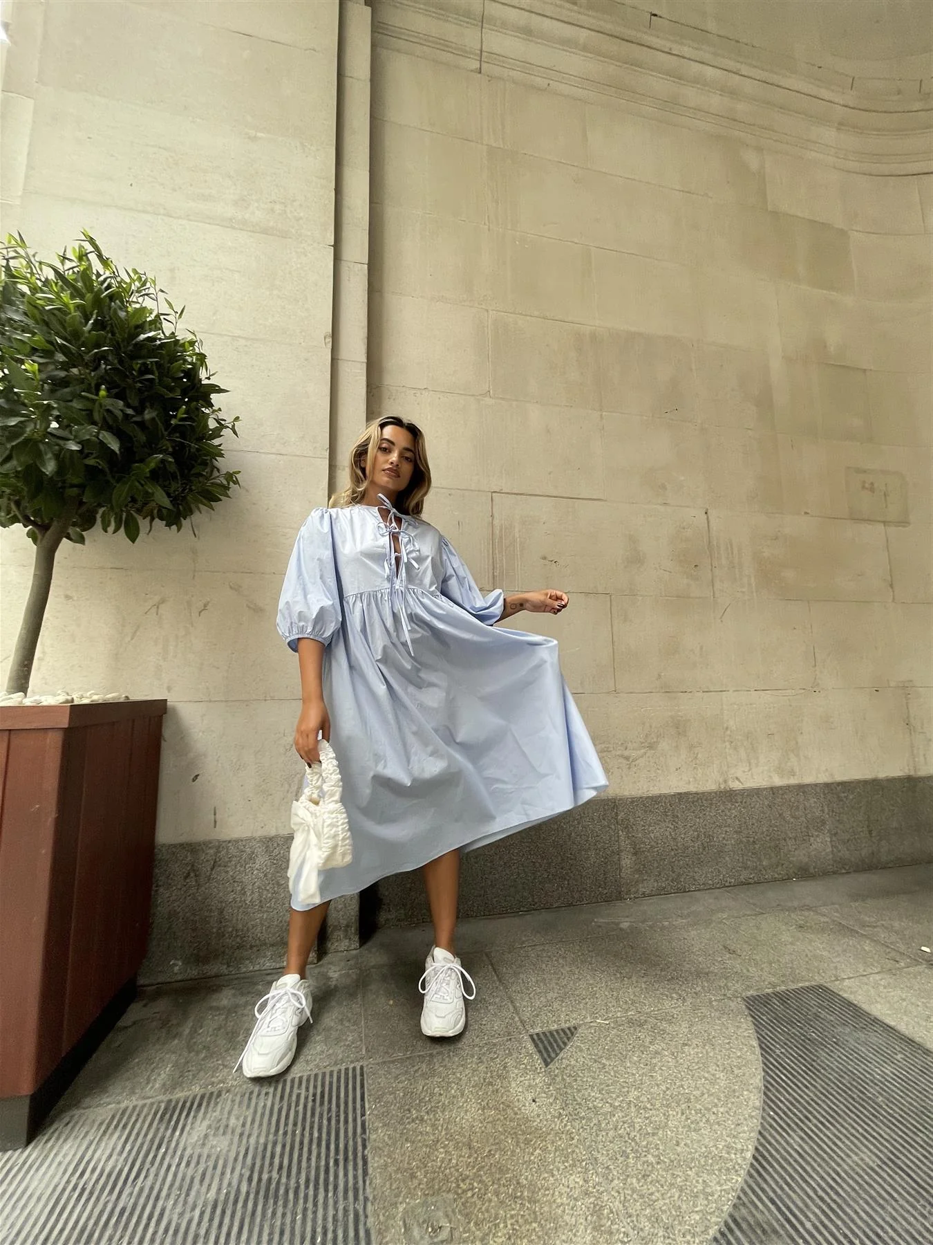 Powder-Blue Tie-Front Midi-Dress - Image 4