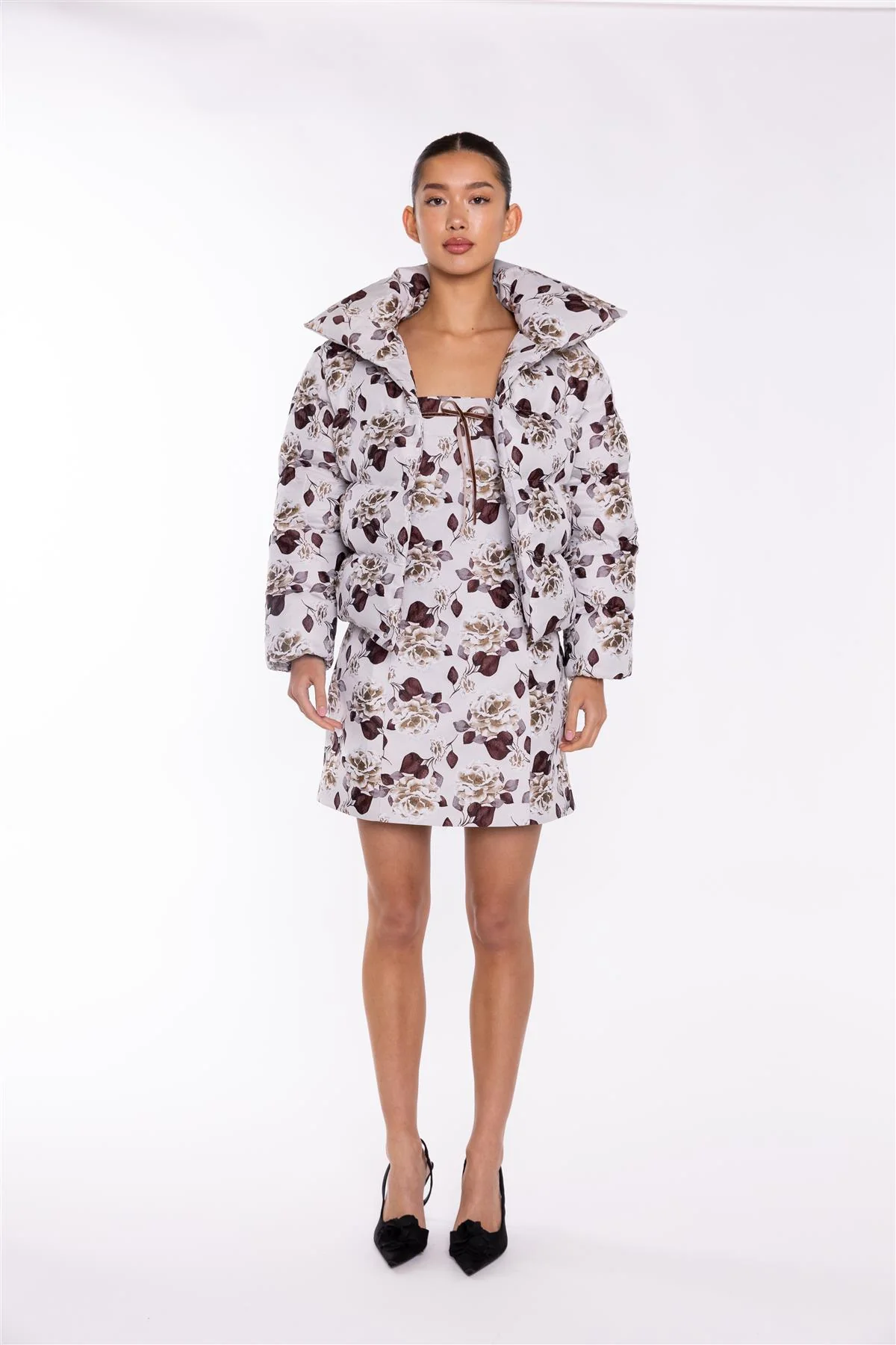 Quilted Puffer Jacket - Greige Brown Rose - Image 3