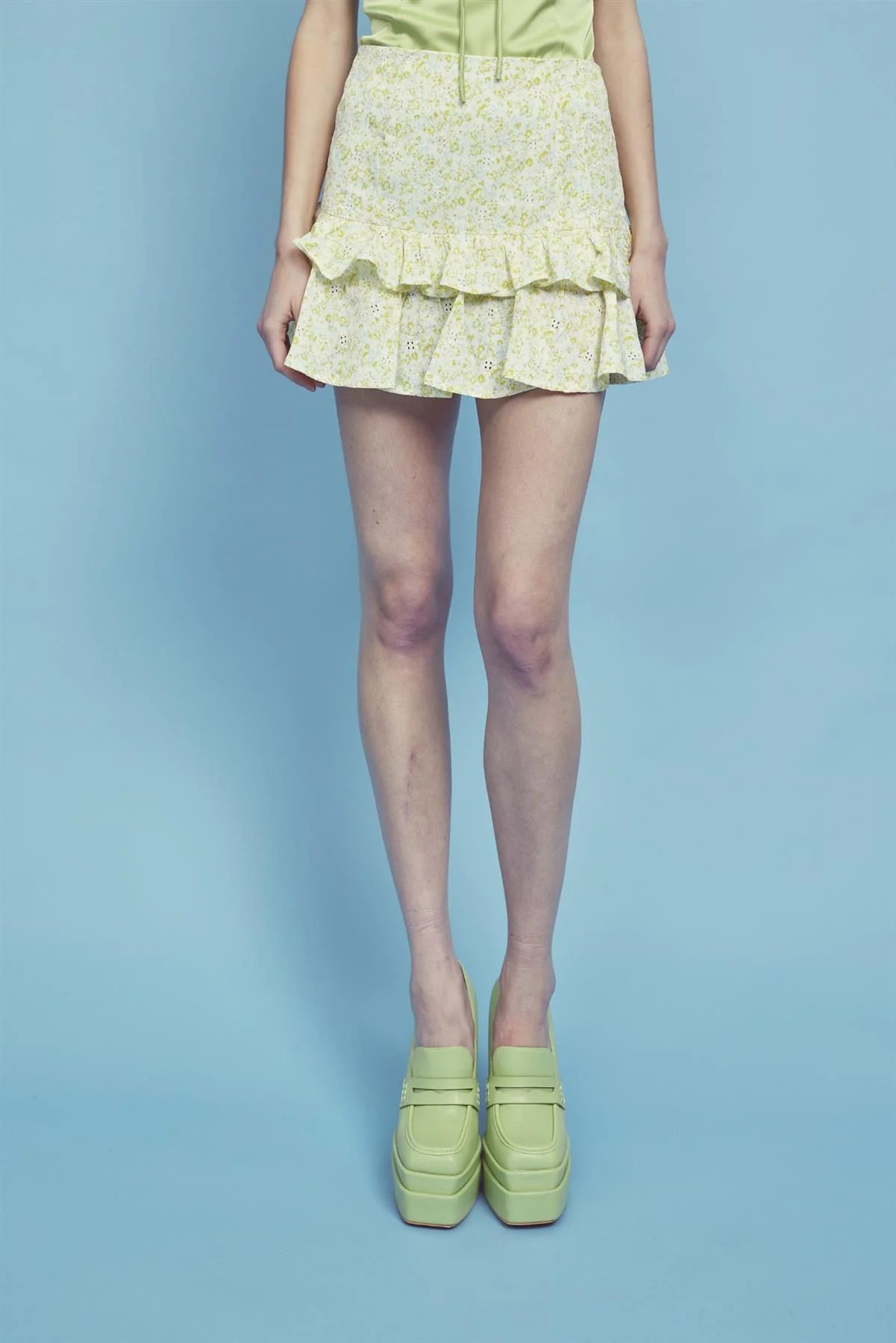Quinn Co-ord Tiered Ruffle Mini-Skirt -Pale-Yellow Ditsy - Image 3