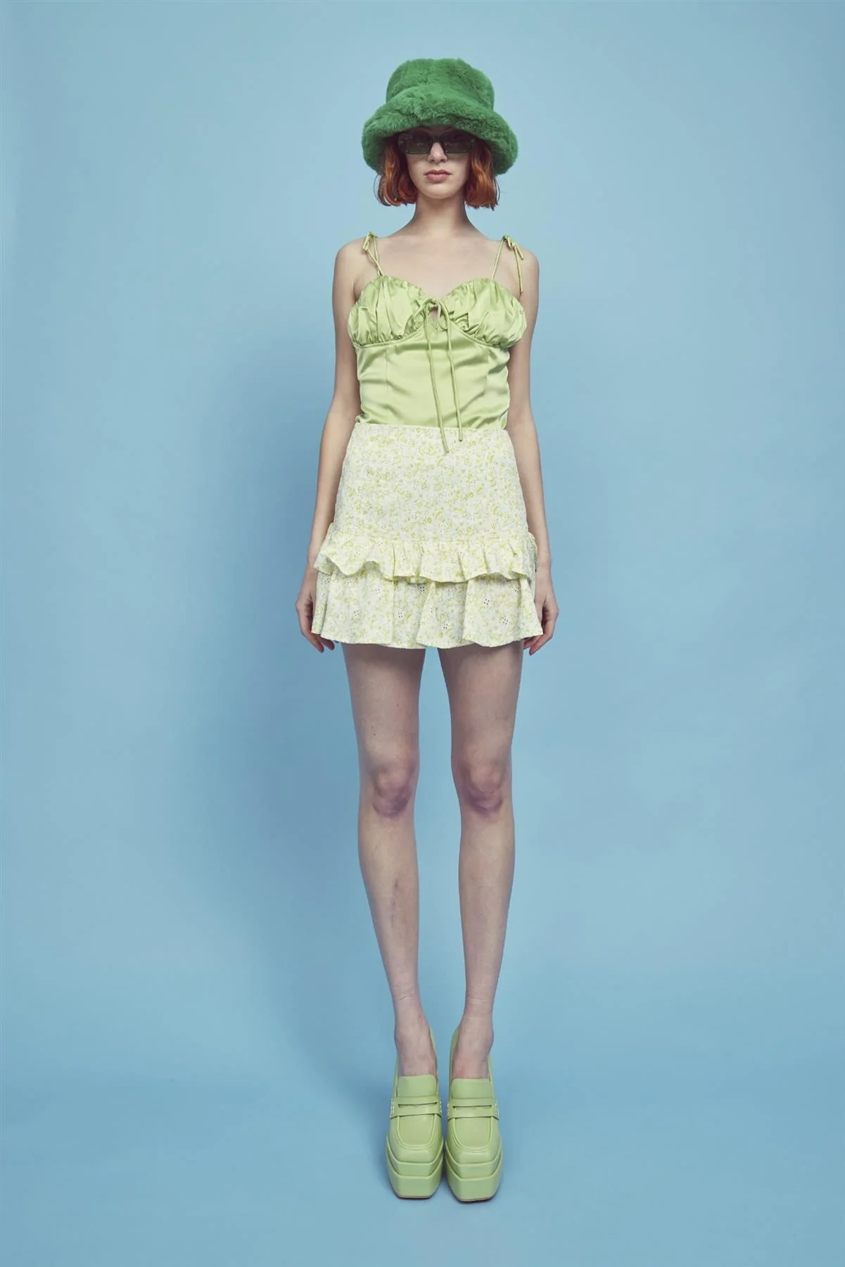 Quinn Co-ord Tiered Ruffle Mini-Skirt -Pale-Yellow Ditsy - Image 4