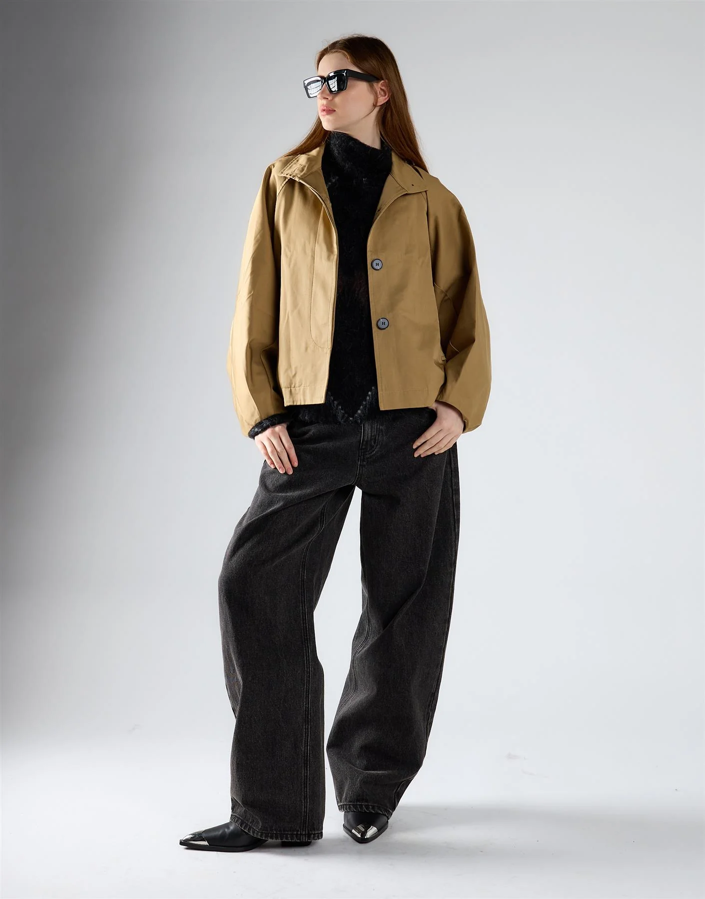 Raglan Sleeve Crop Coat - Beige