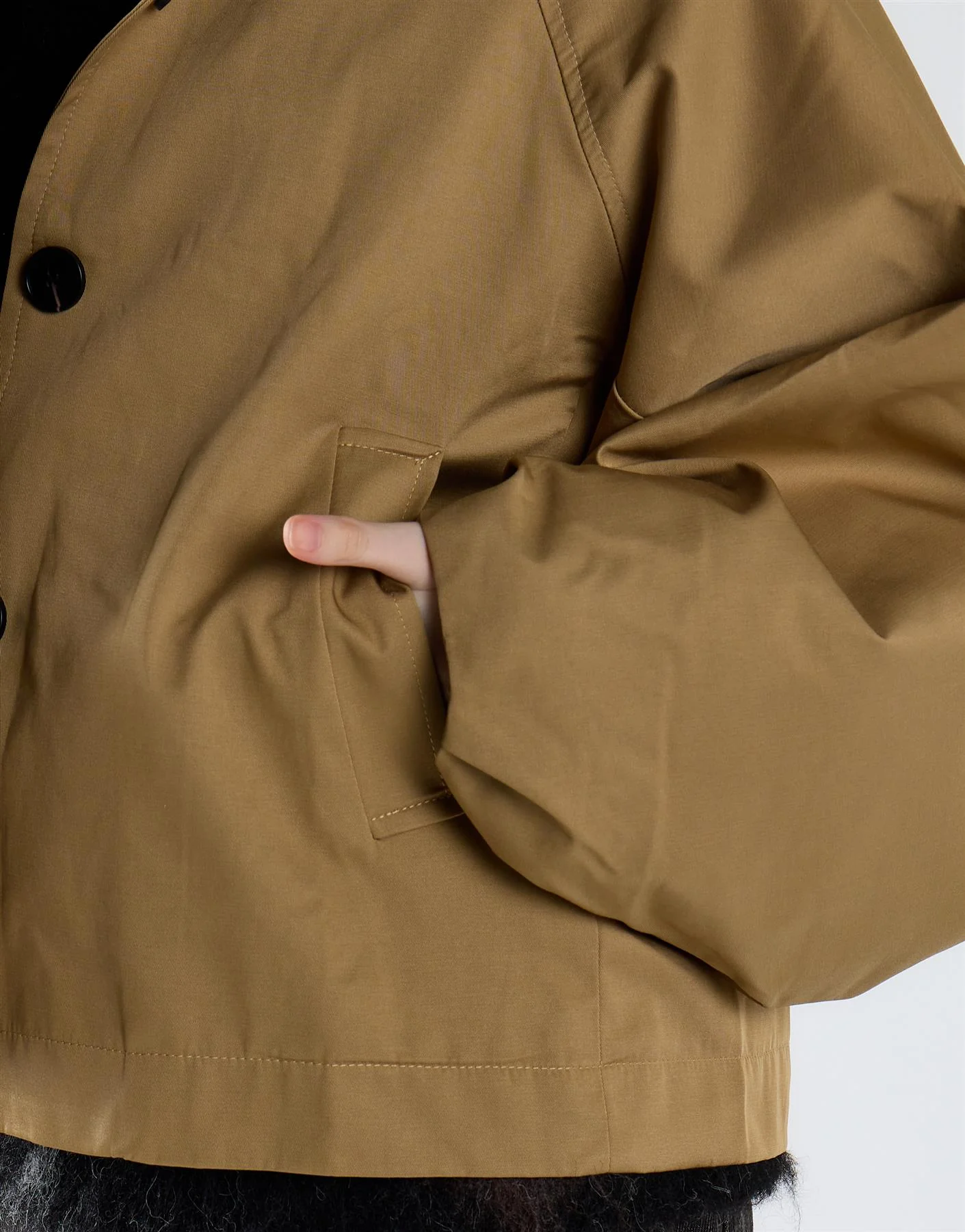 Raglan Sleeve Crop Coat - Beige - Image 3