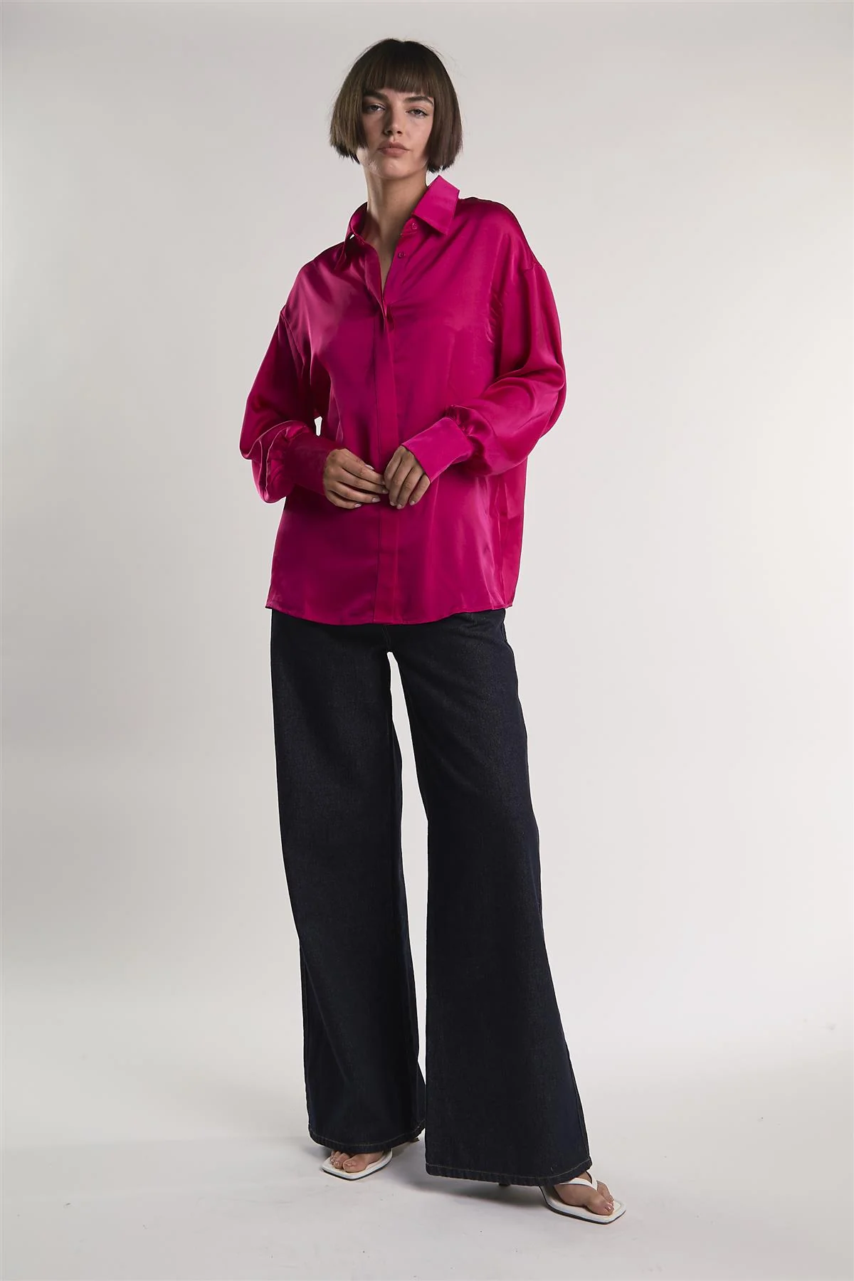 Raspberry-Sateen Long-Sleeve Shirt