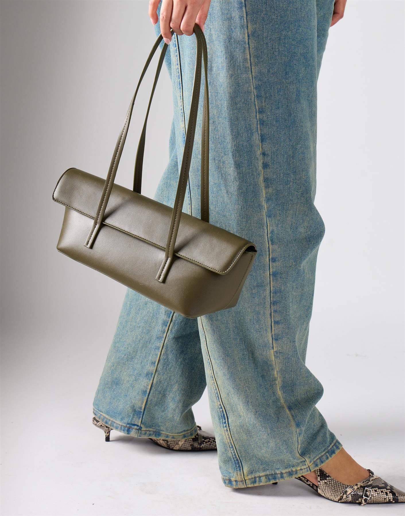 Rectangle Flap Shoulder Bag - Olive - Image 2