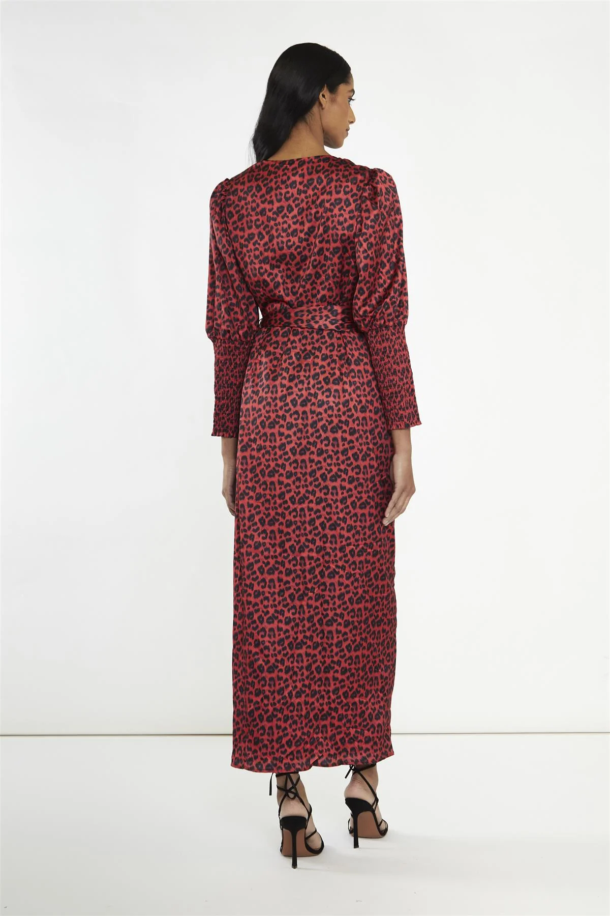 Red-Black Animal Wrap Midi-Dress - Image 2