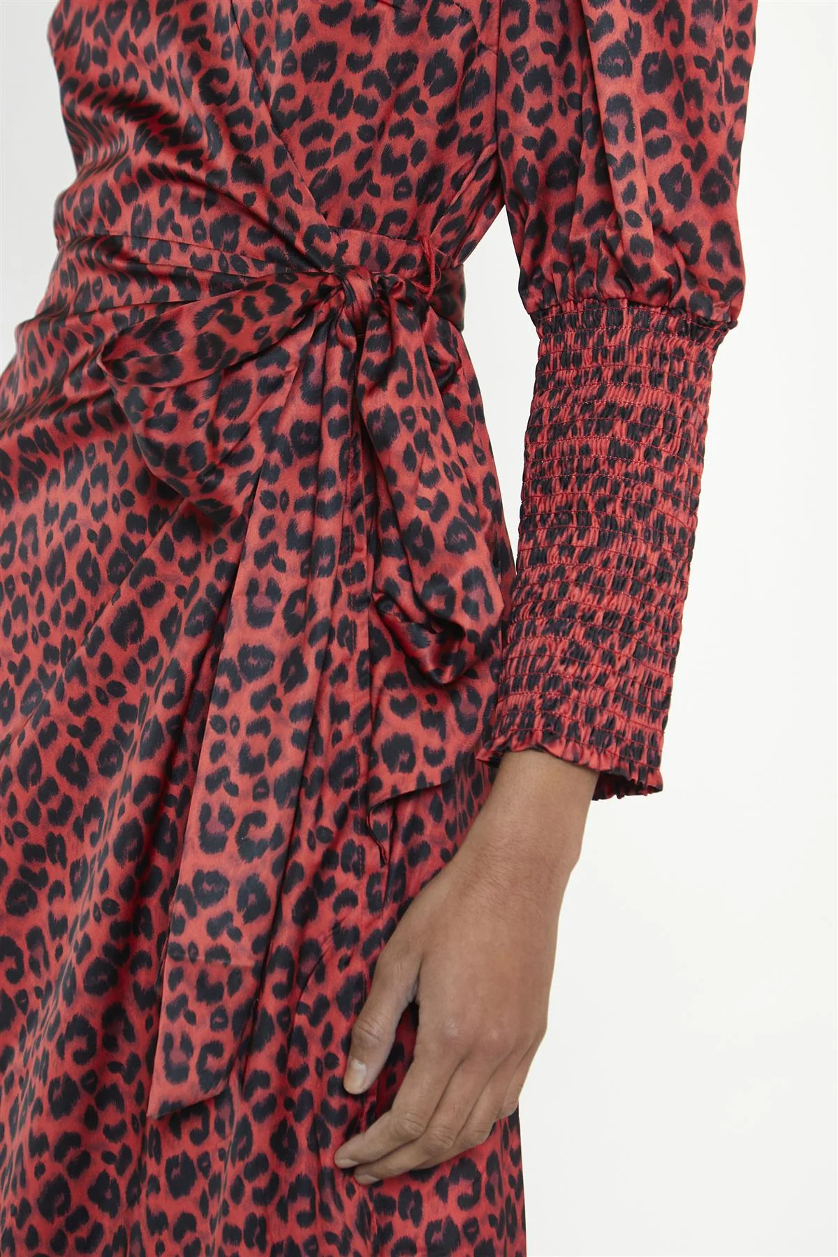 Red-Black Animal Wrap Midi-Dress - Image 3