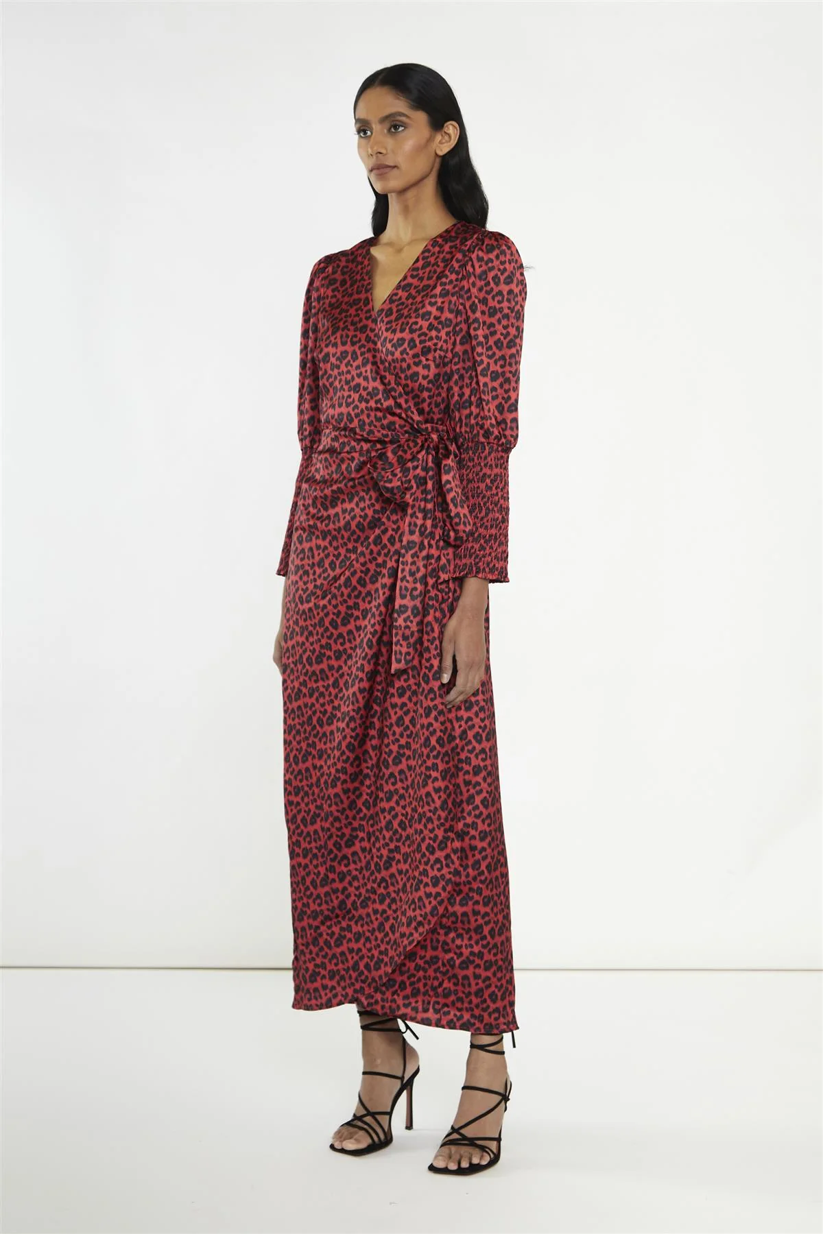 Red-Black Animal Wrap Midi-Dress - Image 5