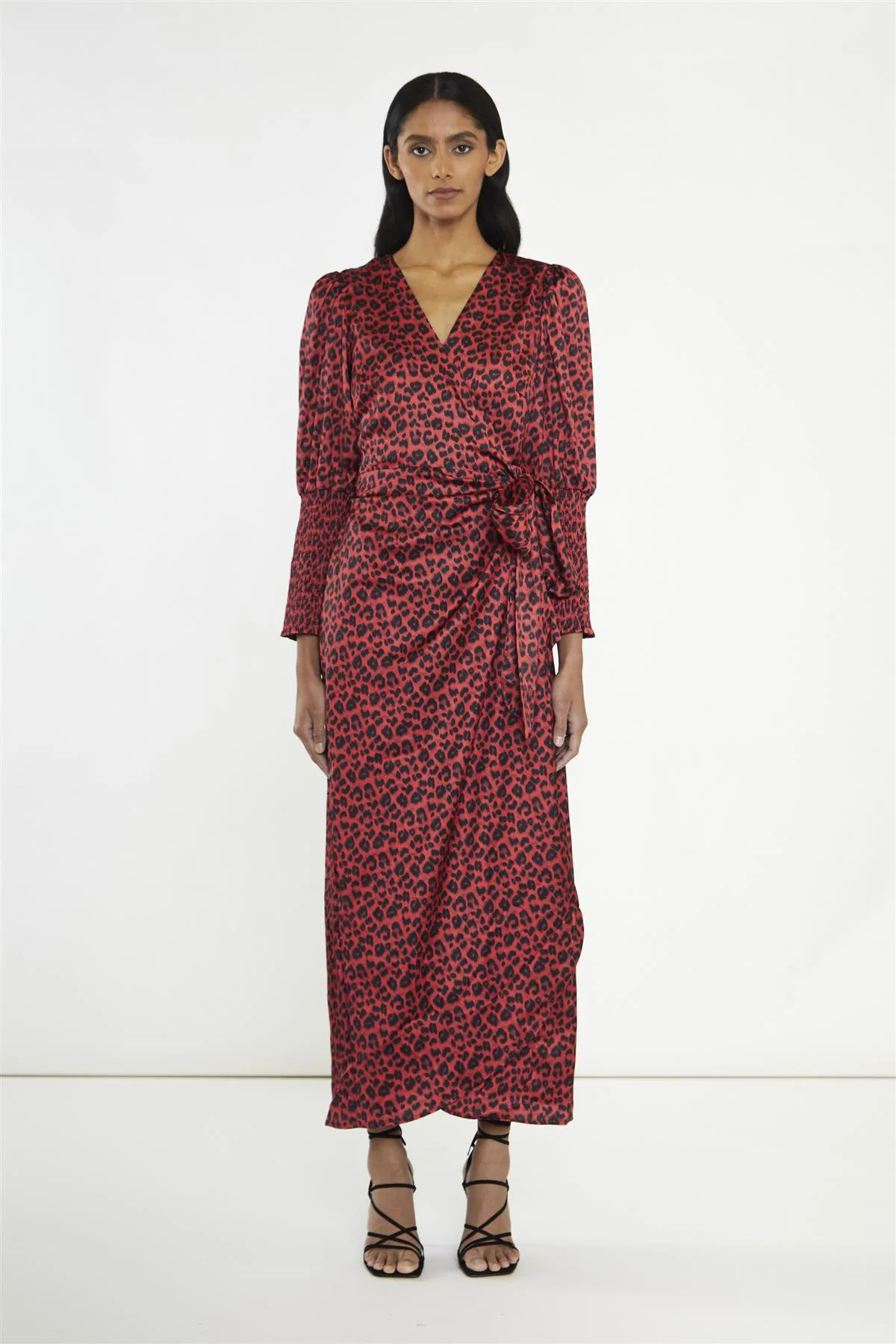 Red-Black Animal Wrap Midi-Dress - Image 6