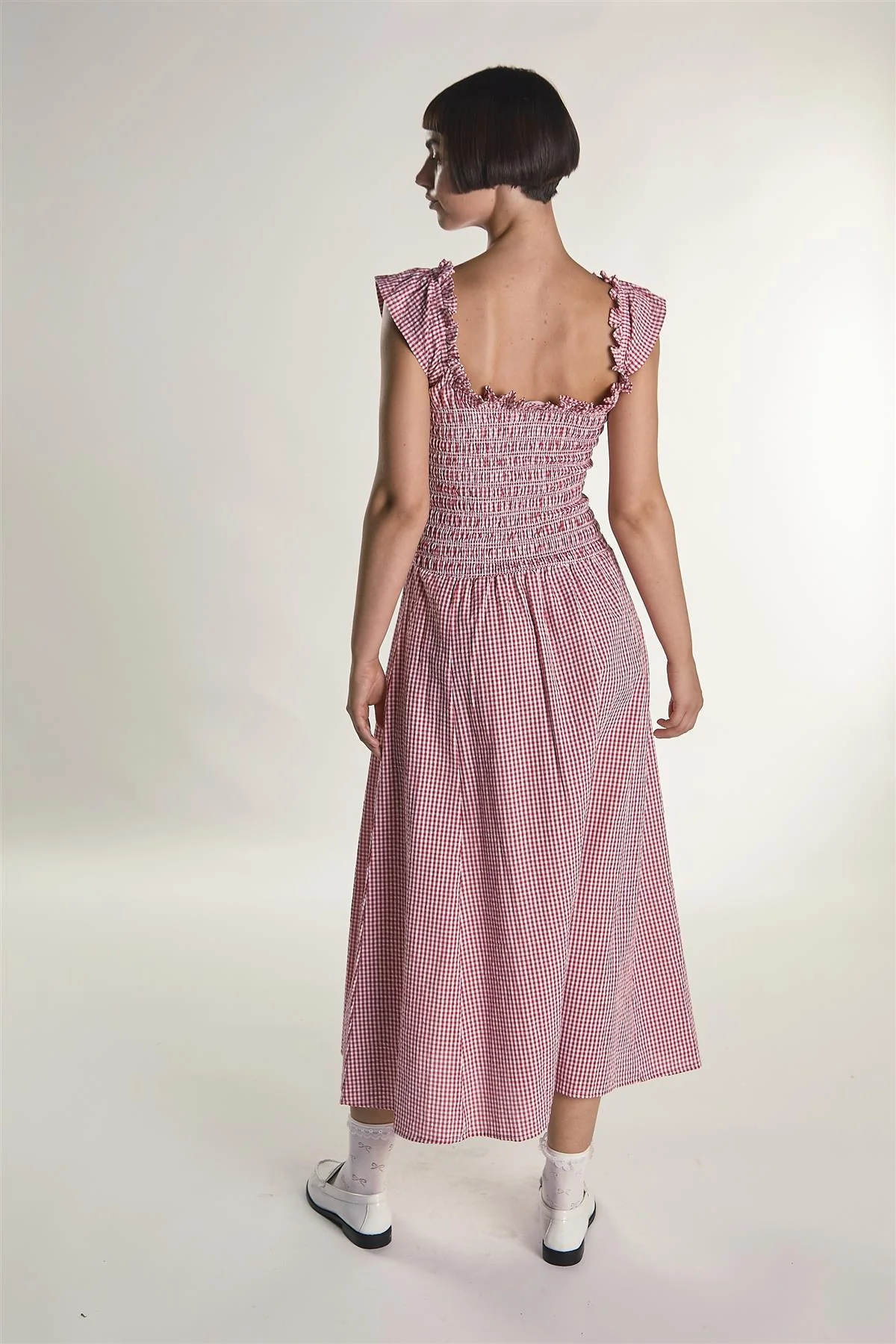 Red Gingham Frill Sleeve Maxi Dress - Image 2
