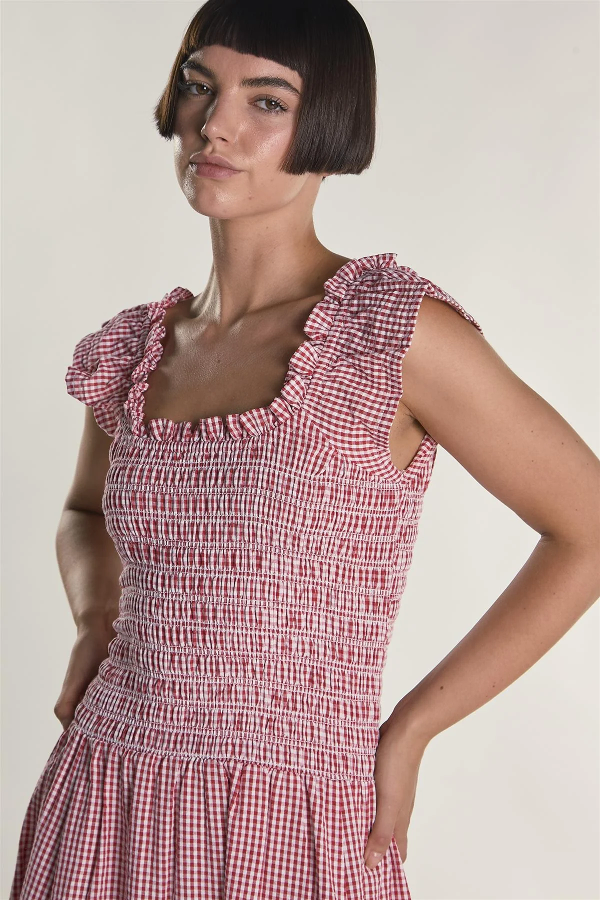 Red Gingham Frill Sleeve Maxi Dress - Image 3