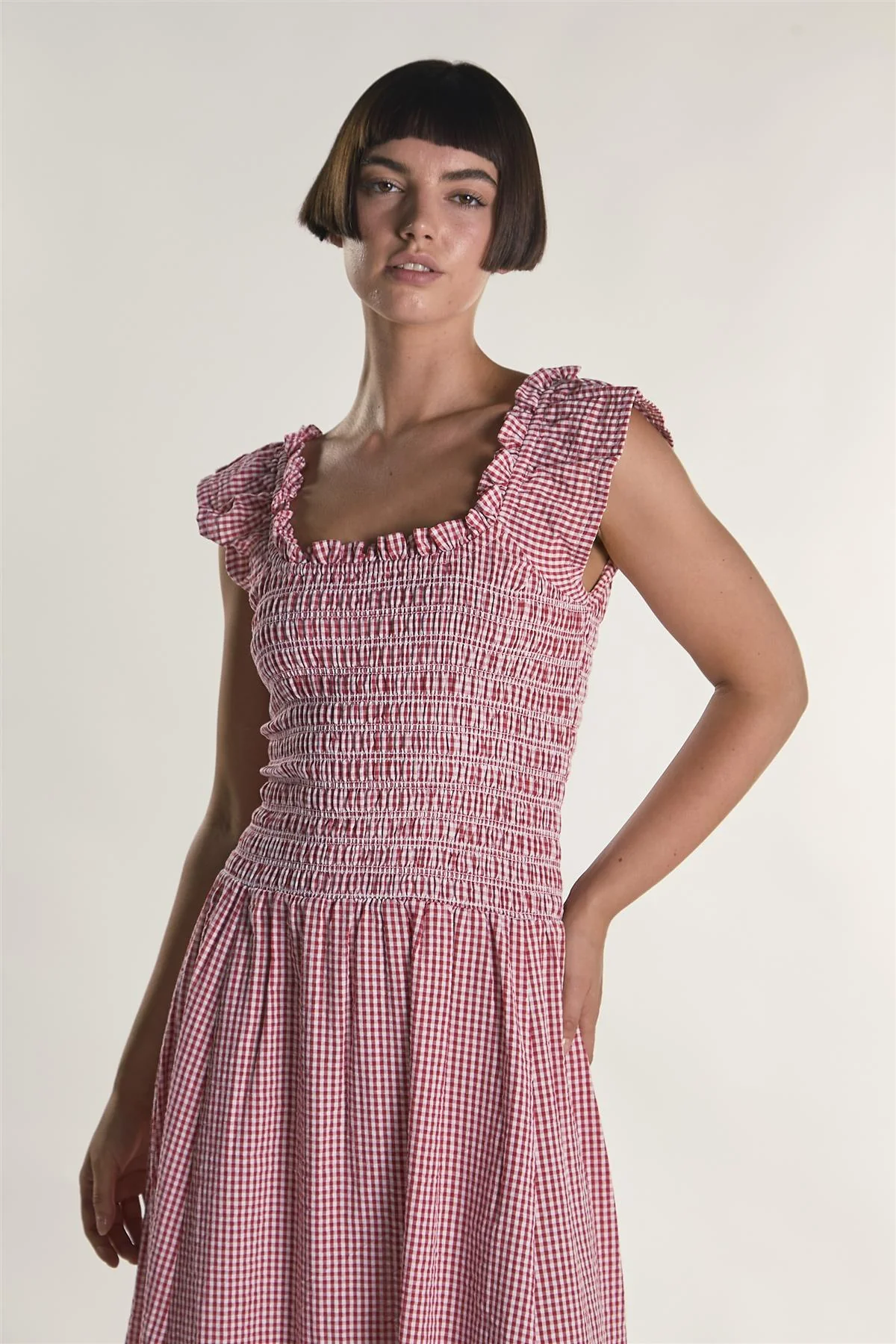 Red Gingham Frill Sleeve Maxi Dress - Image 4