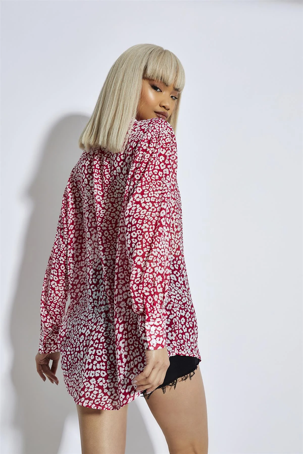Red-Leopard Chiffon Classic-Shirt - Image 4