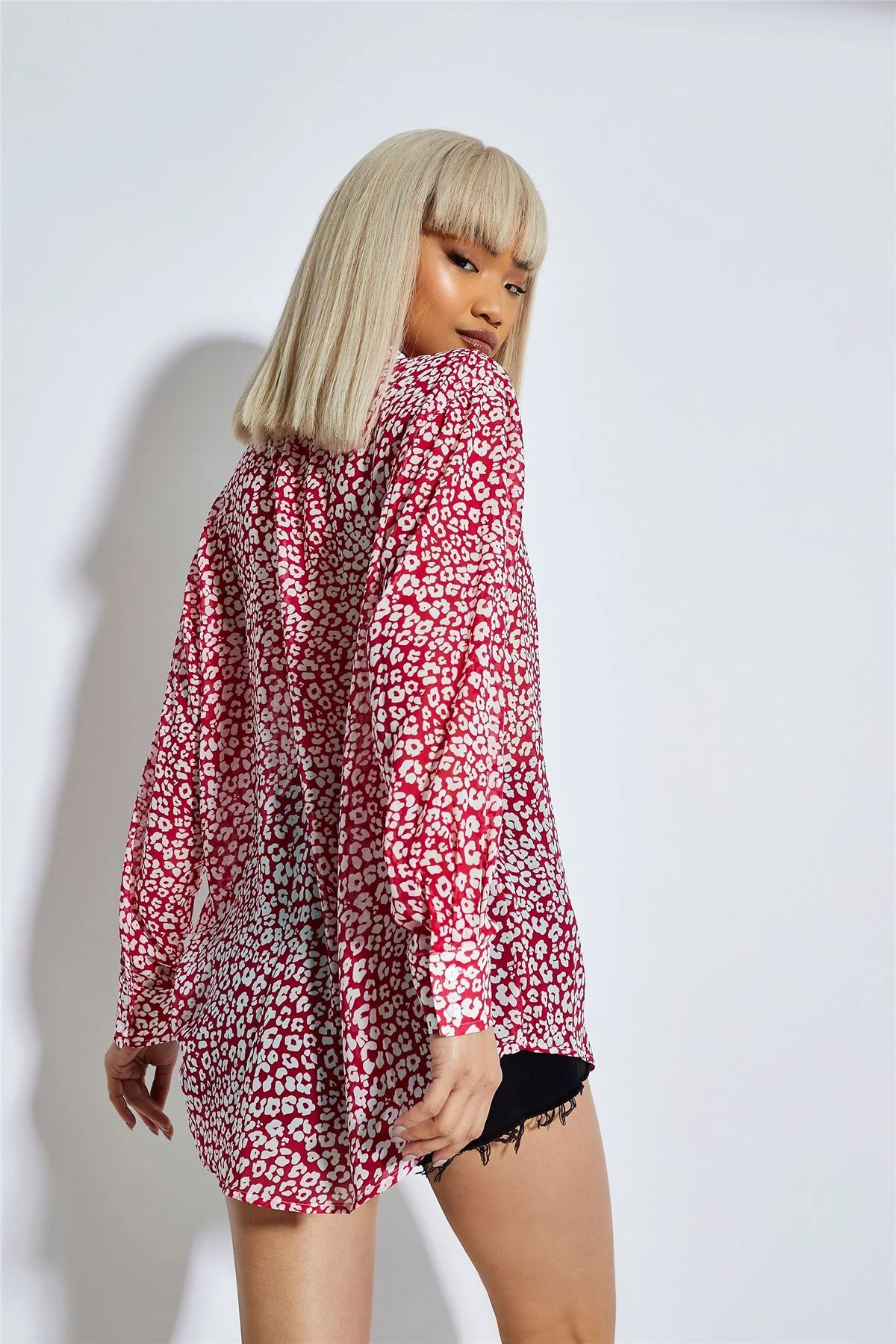Red-Leopard Chiffon Classic-Shirt - Image 6