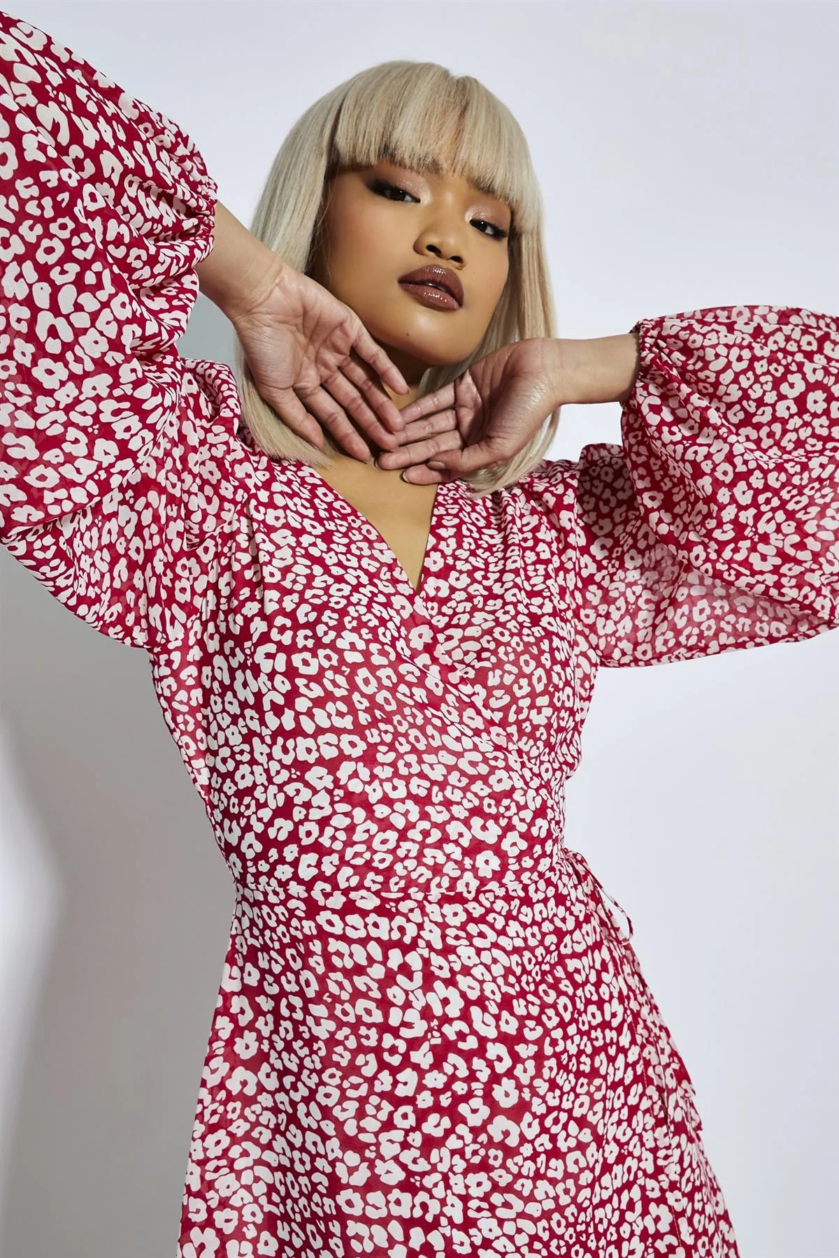 Red-Leopard Chiffon Wrap Mini-Dress - Image 4