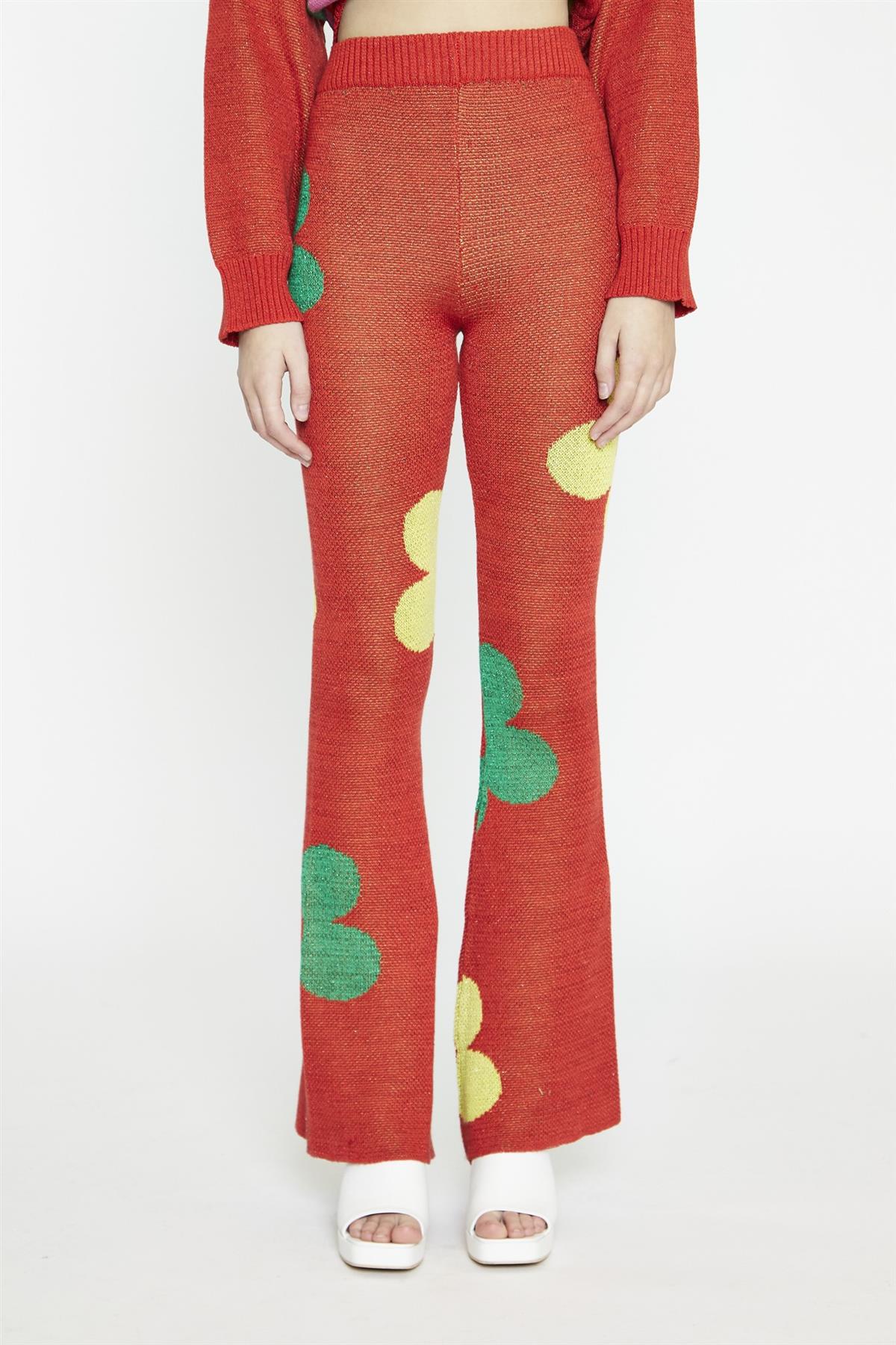 Red-Multi-Glitter Floral-Knit Flared-Leggings - Image 4