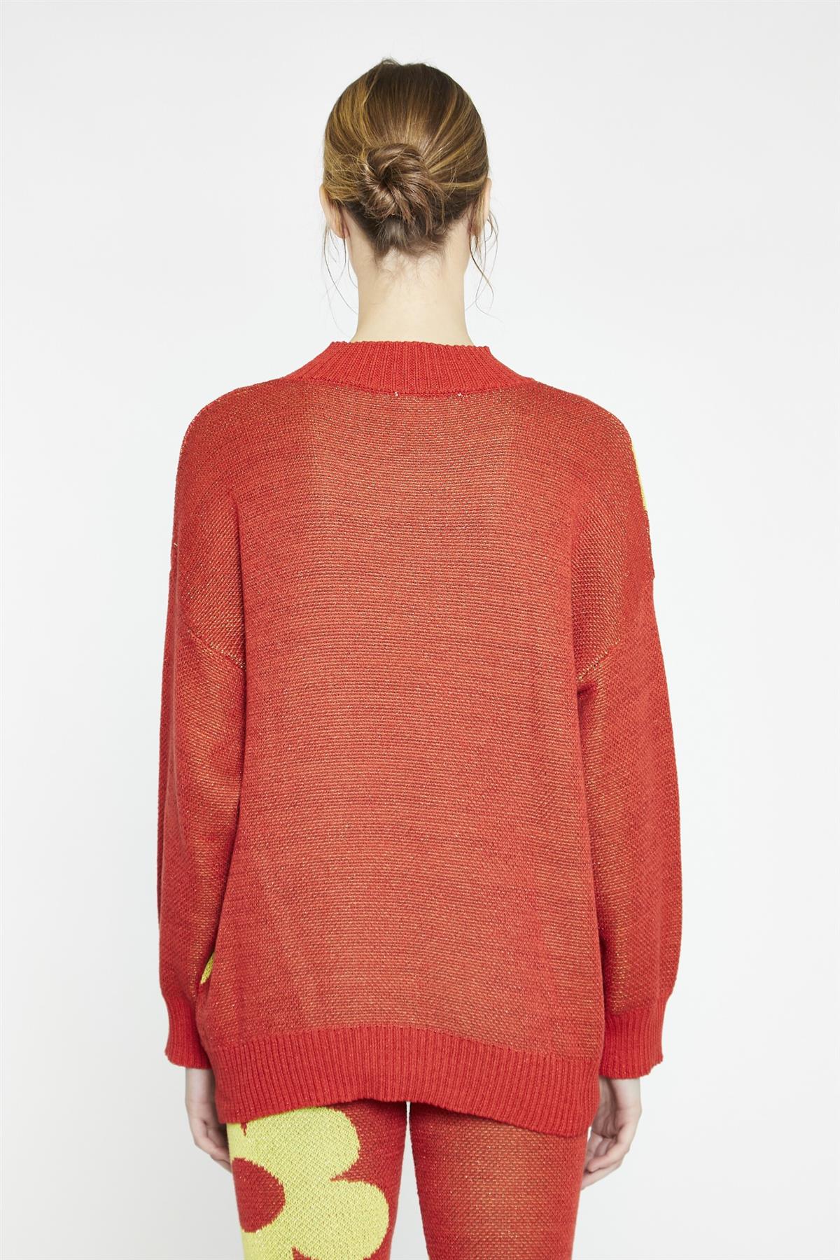 Red Multi Glitter Floral Oversized-Jumper - Image 4