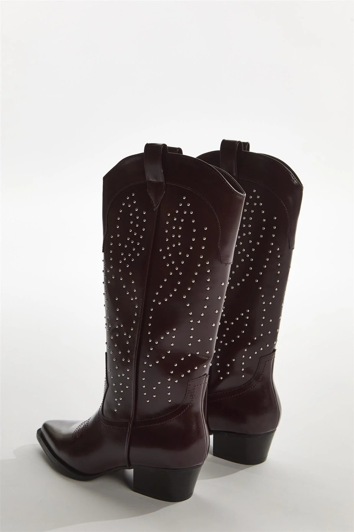 Red-Pu Studded Cowboy Knee-High-Boots - Image 2