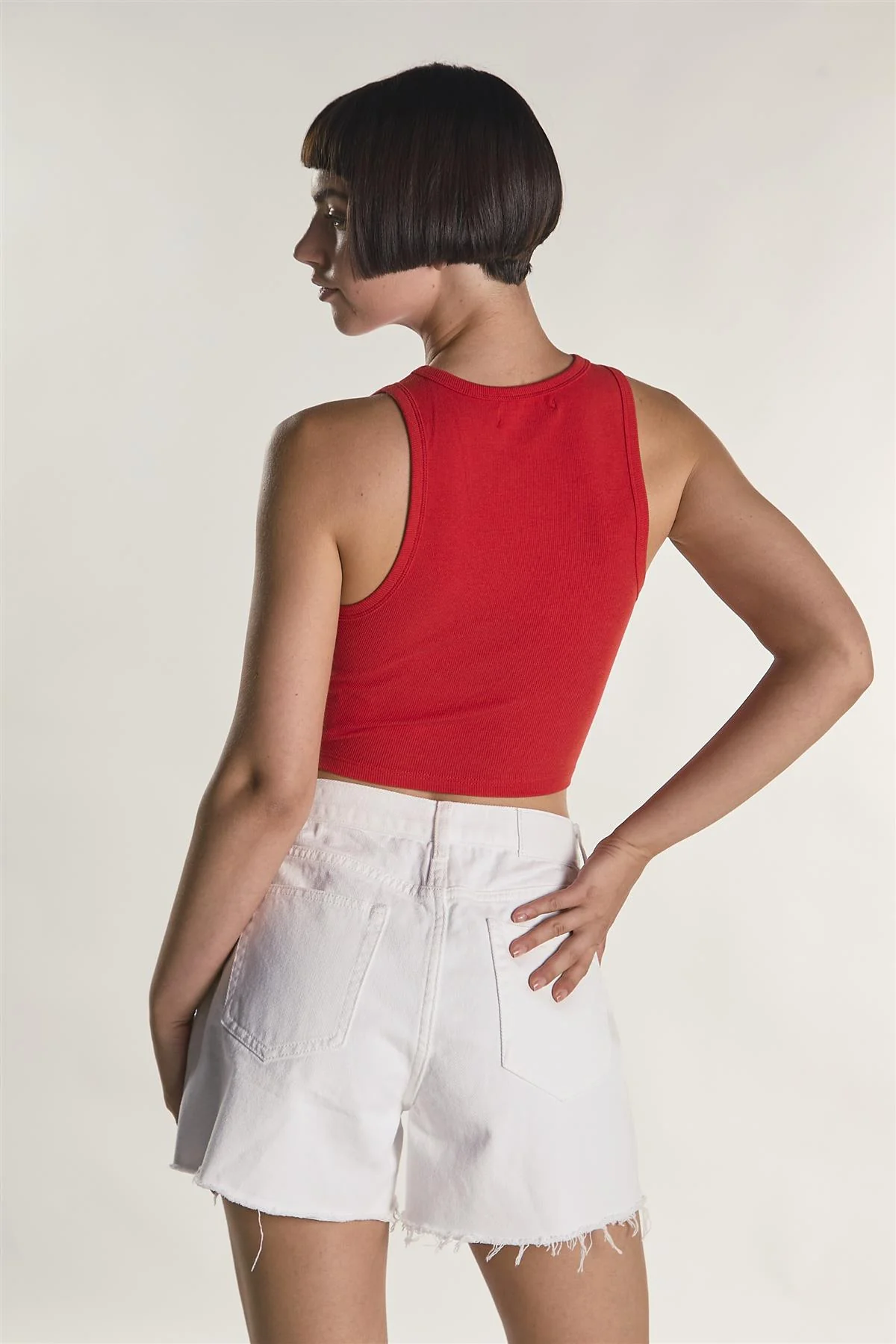 Red Sleeveless Ribbed Racerback Crop-Top - Image 2