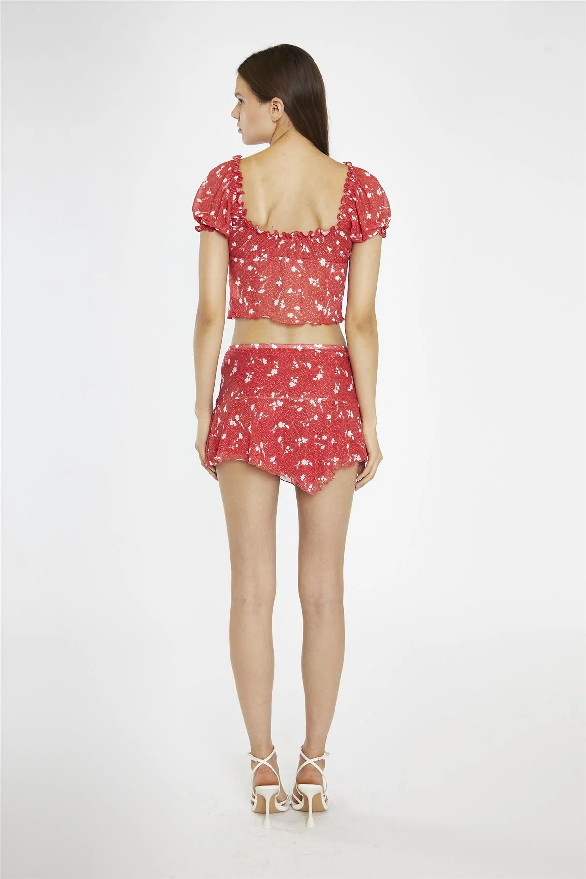 Red Vintage-Floral Milkmaid Crop-Top - Image 2
