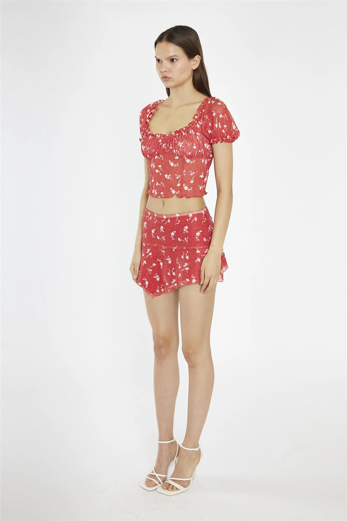 Red Vintage-Floral Milkmaid Crop-Top - Image 4