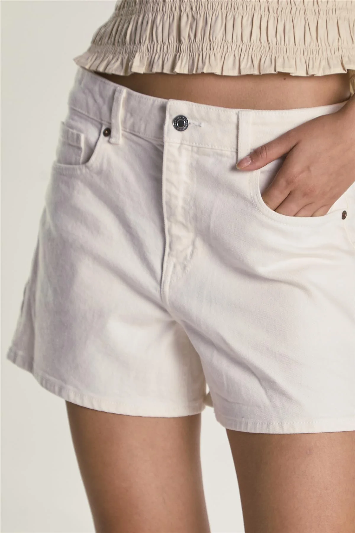 Regular Fit Denim Shorts - Ecru - Image 3