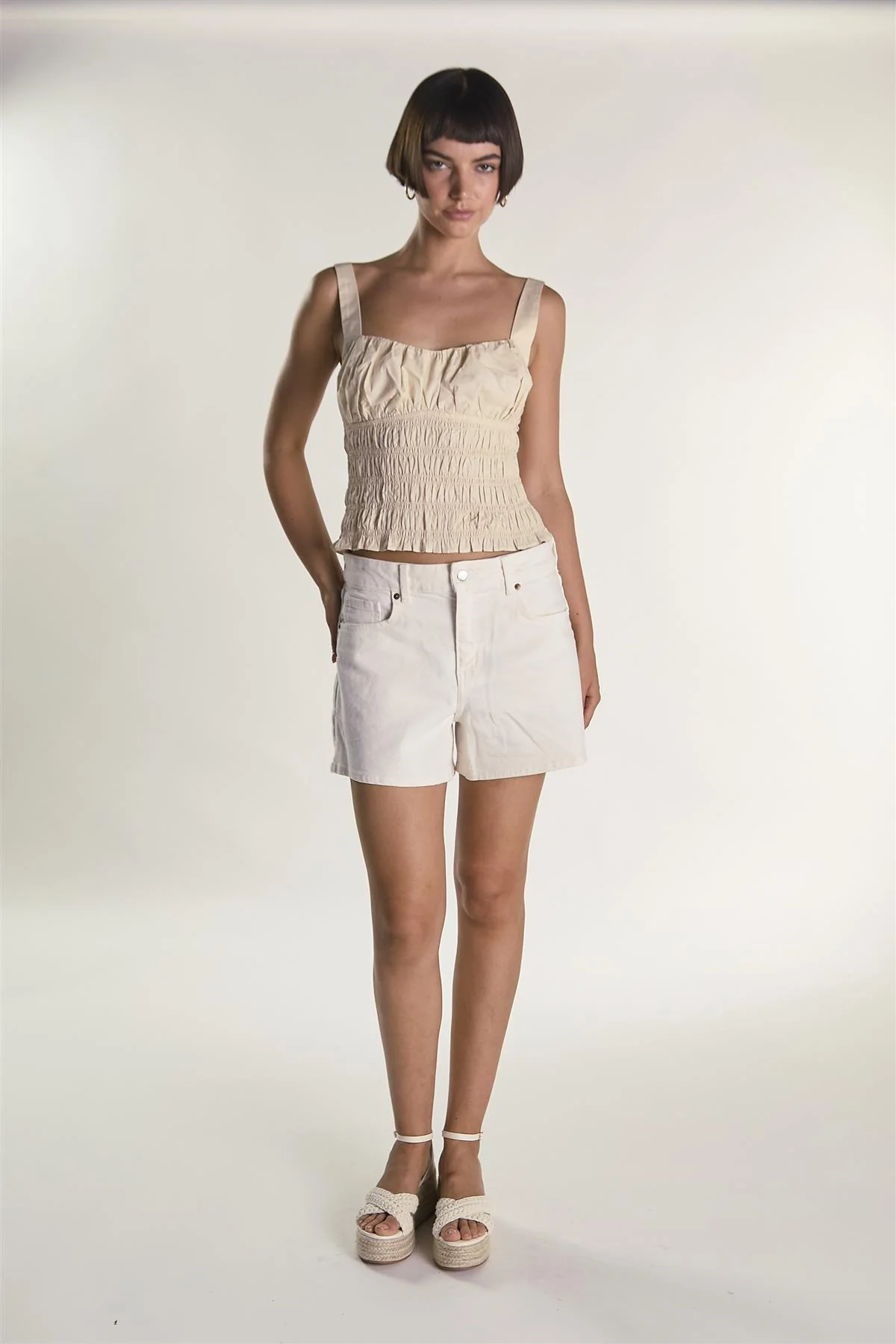 Regular Fit Denim Shorts - Ecru - Image 4