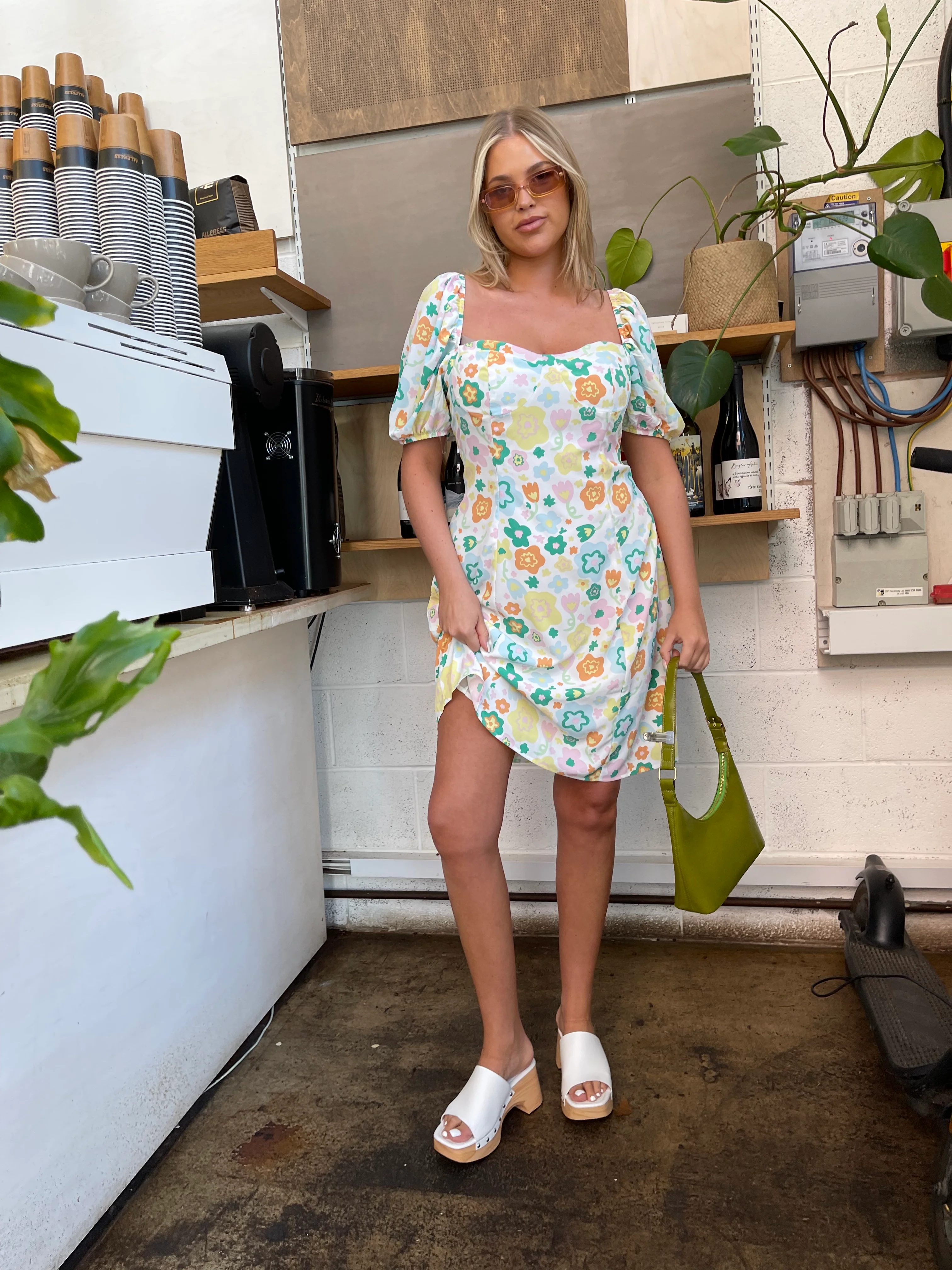 Retro Spring-Floral Bust Detail Mini-Dress - Image 2