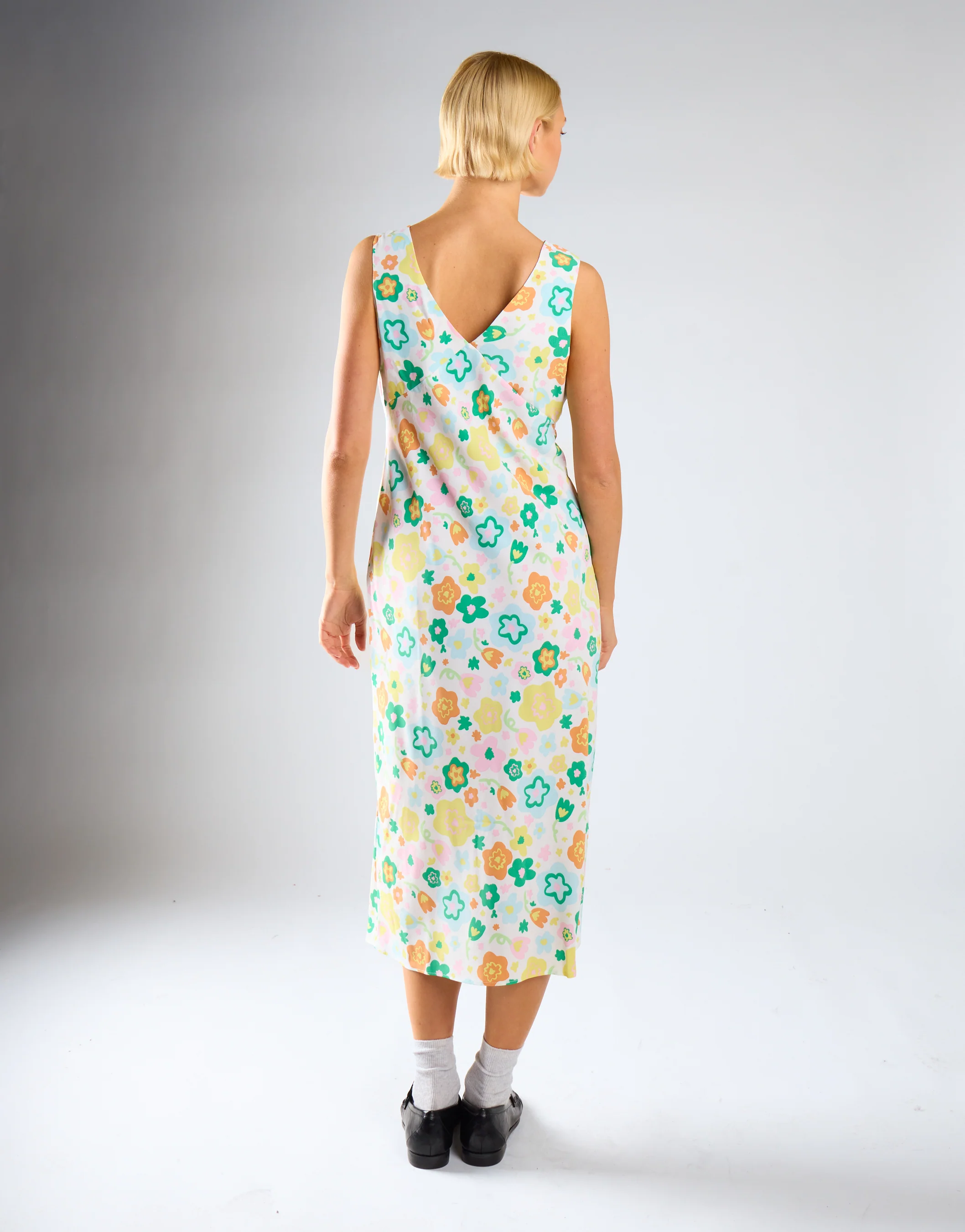 Retro Spring-Floral V-Neck Bias-Cut Maxi-Dress - Image 4