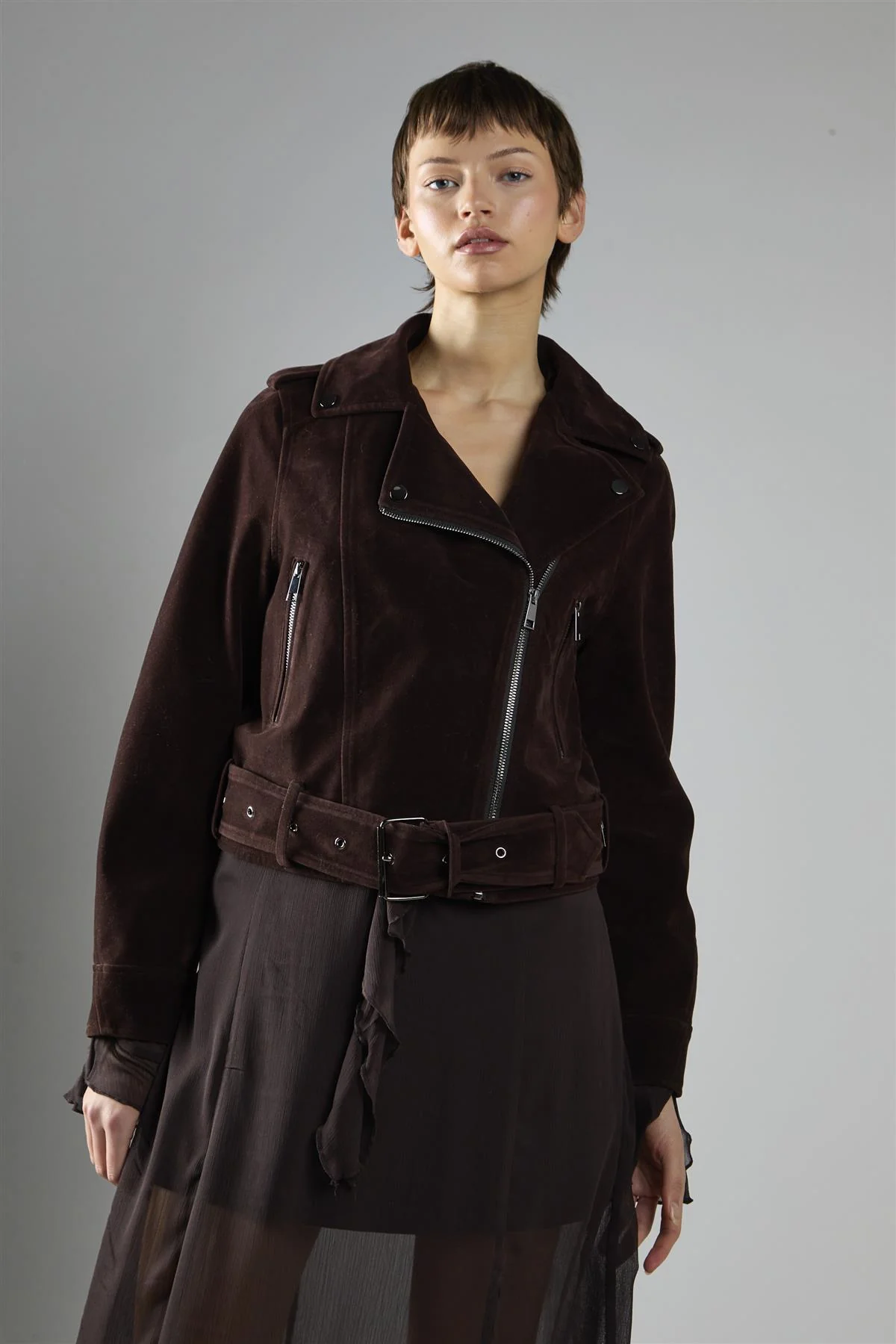 Rich Brown Biker Long Sleeve Jacket - Image 3