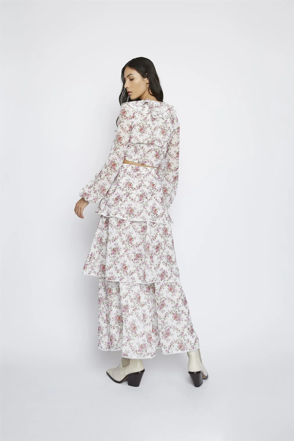 Romantic-Floral Chiffon Tiered Maxi-Skirt - Image 2
