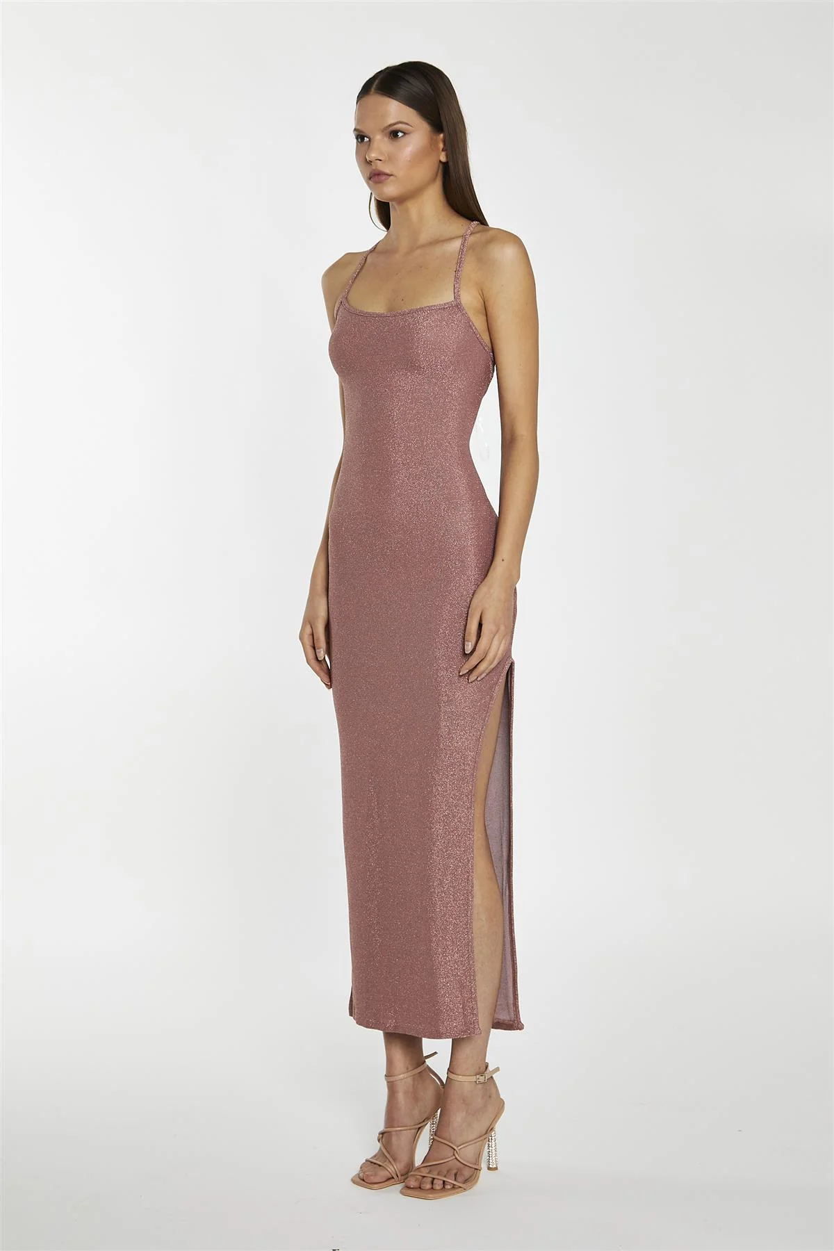 Rose-Glitter Lace-Up Back Midaxi-Dress - Image 4