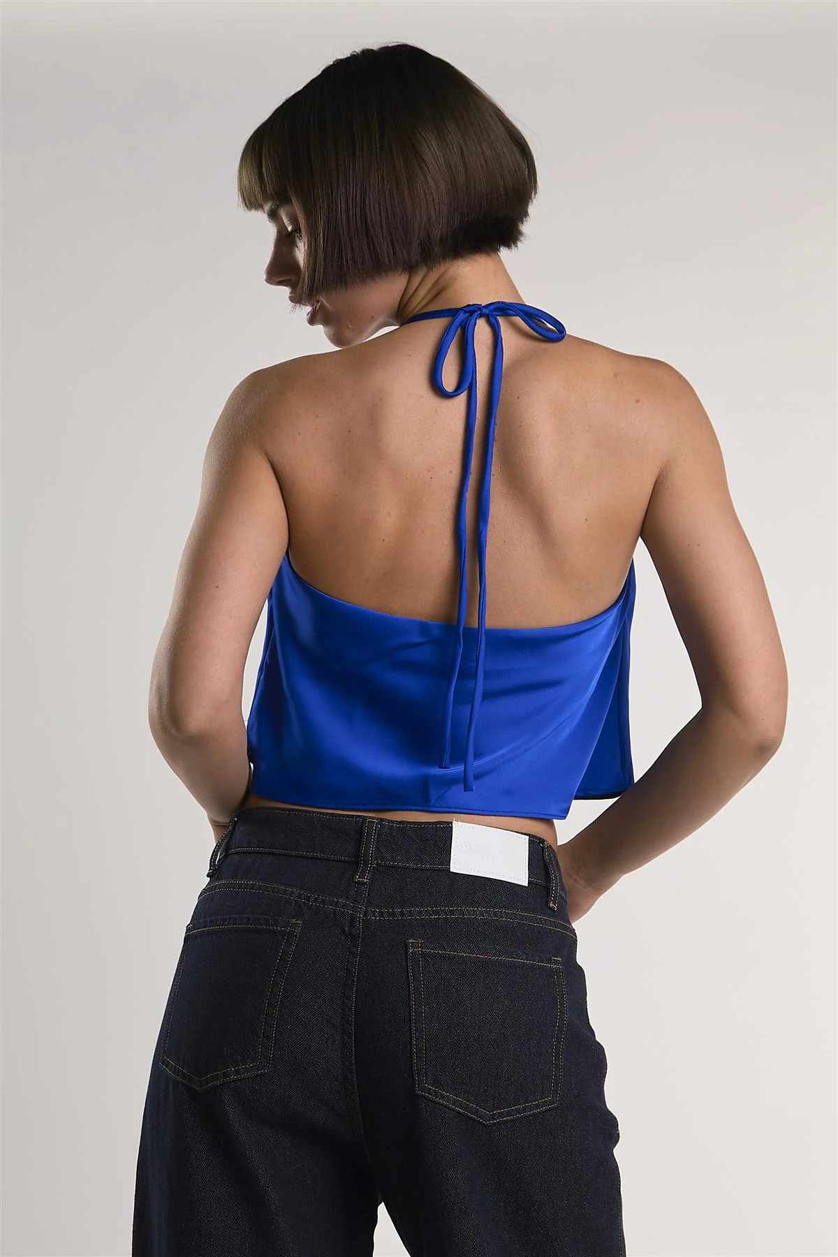 Royal-Blue-Sateen Halter Crop-Top - Image 2