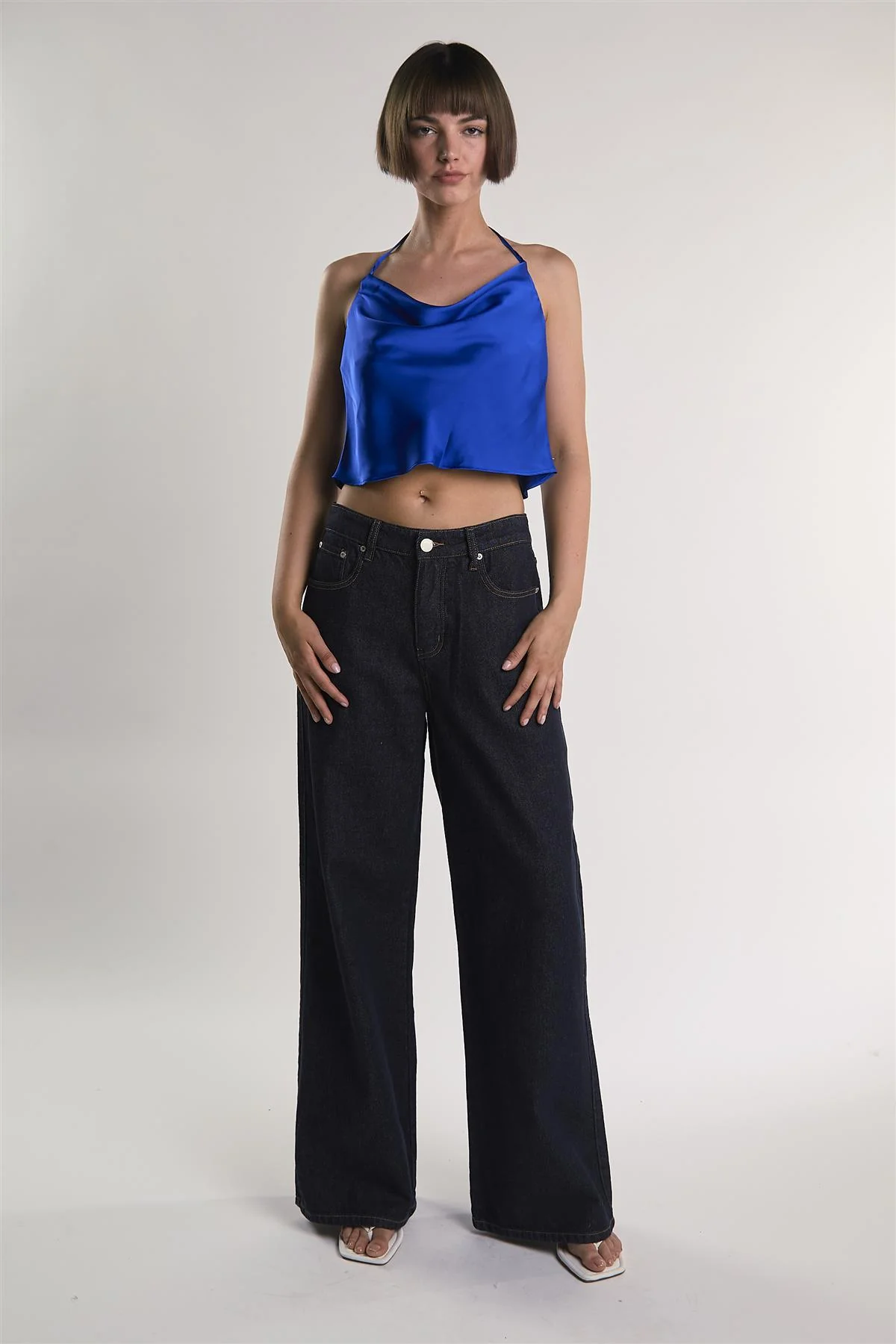 Royal-Blue-Sateen Halter Crop-Top - Image 5