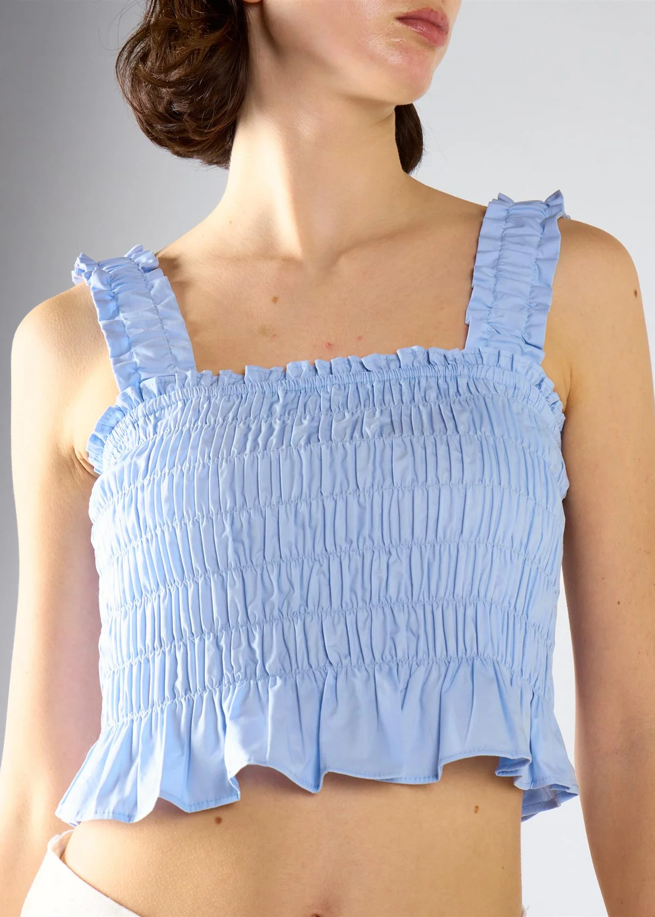 Ruched Frill Crop Top - Light Blue - Image 4