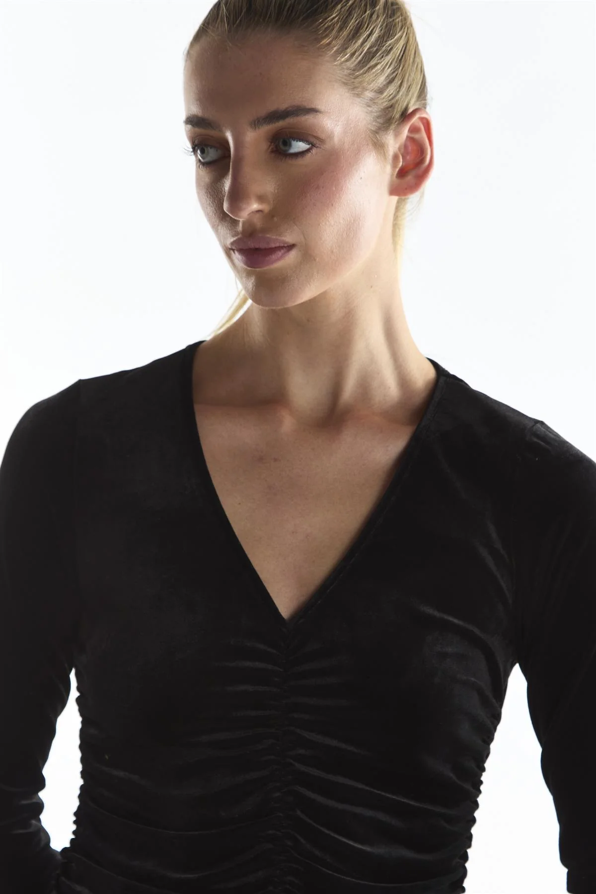 Ruched Front Maxi Dress - Black Velvet - Image 4