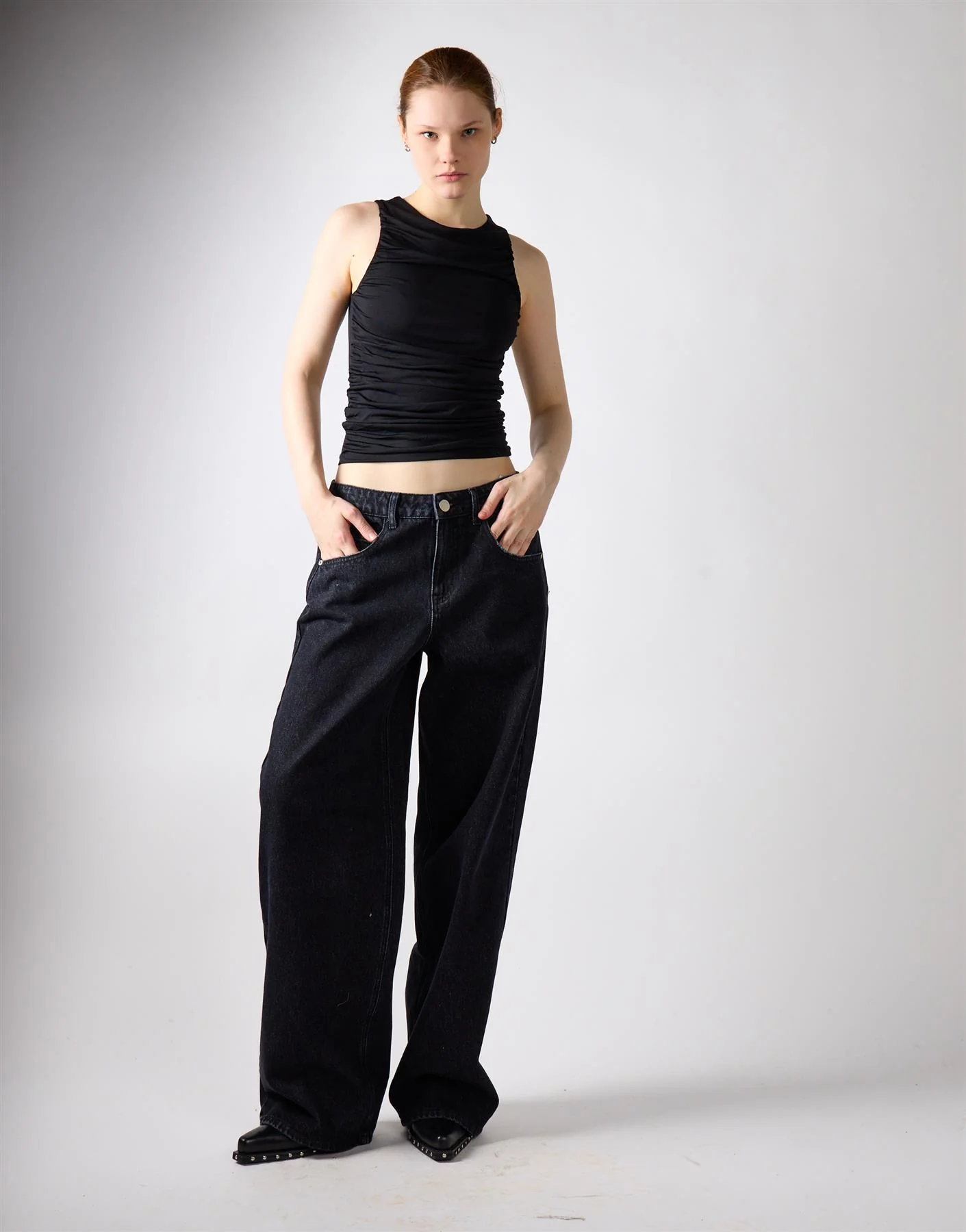 Black Ruched Vest Top