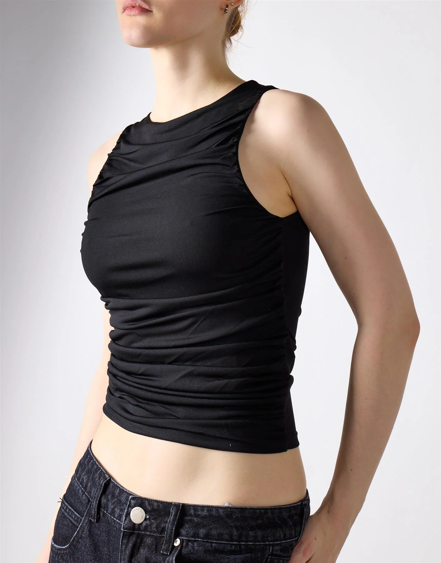 Black Ruched Vest Top - Image 3