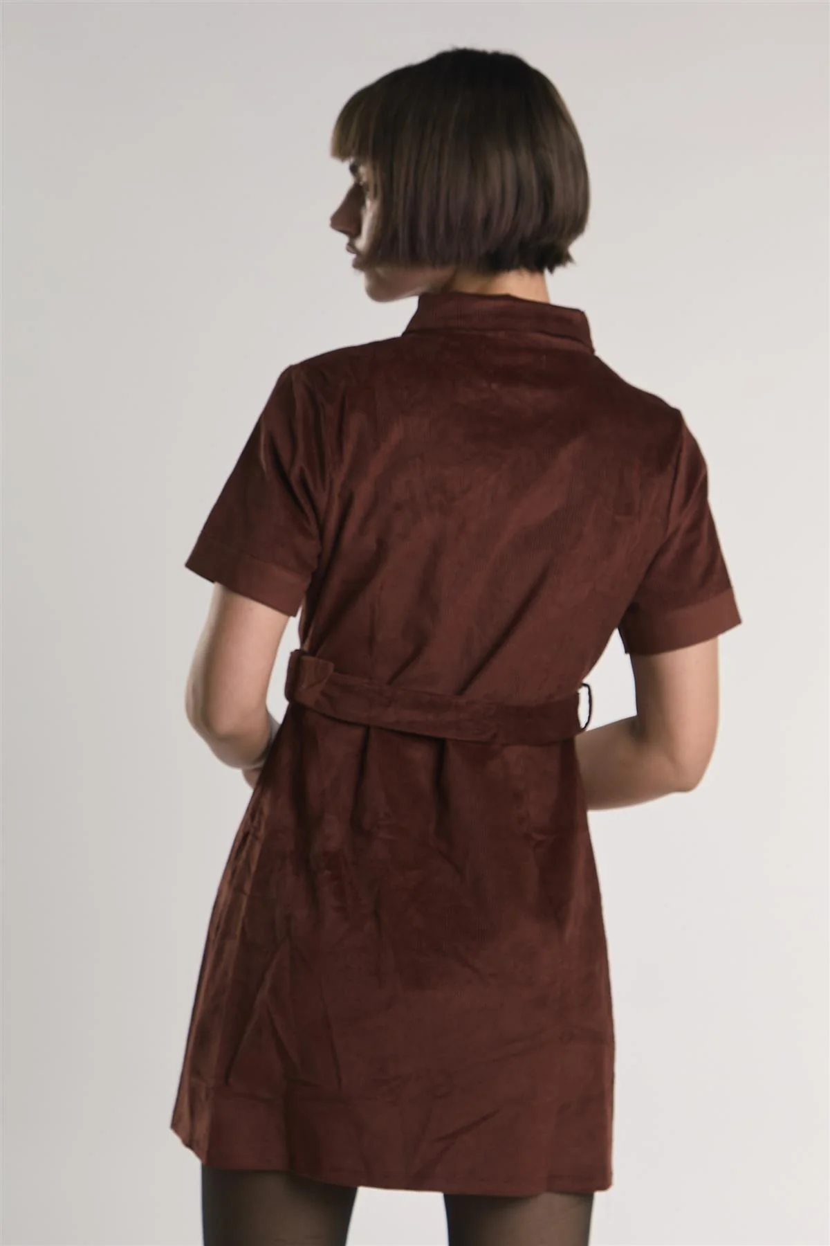 Rust-Corduroy Half-Sleeve Mini-Dress - Image 2