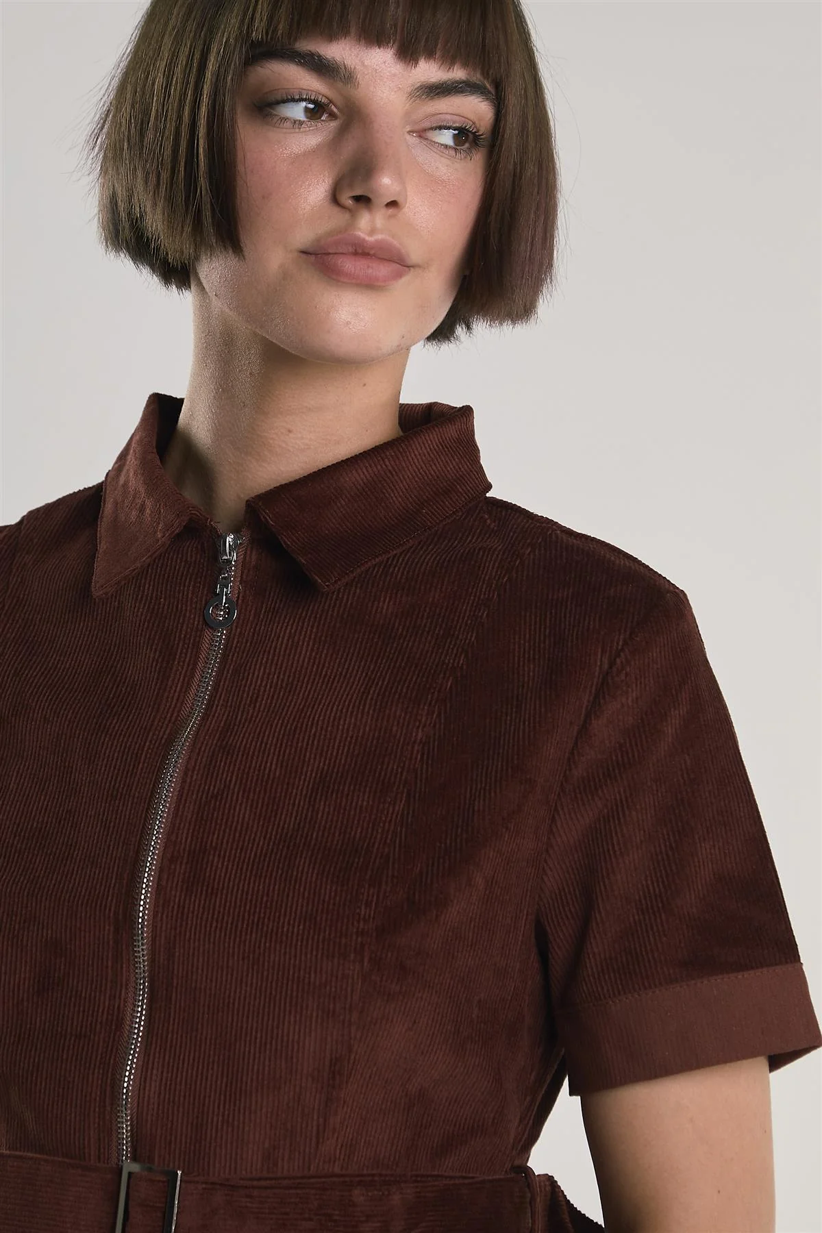 Rust-Corduroy Half-Sleeve Mini-Dress - Image 4