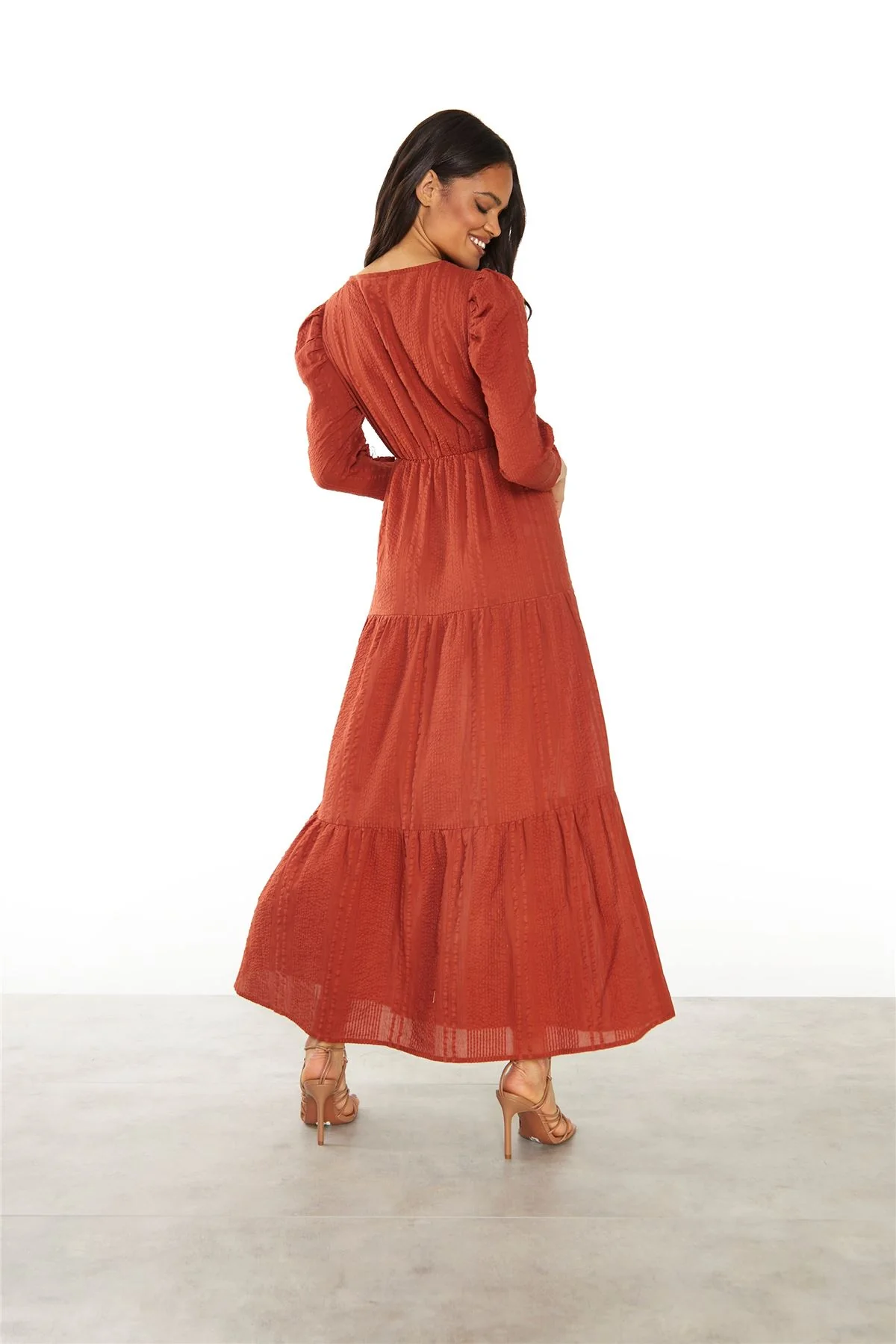 Rust Long Sleeve Midi Dress - Image 2