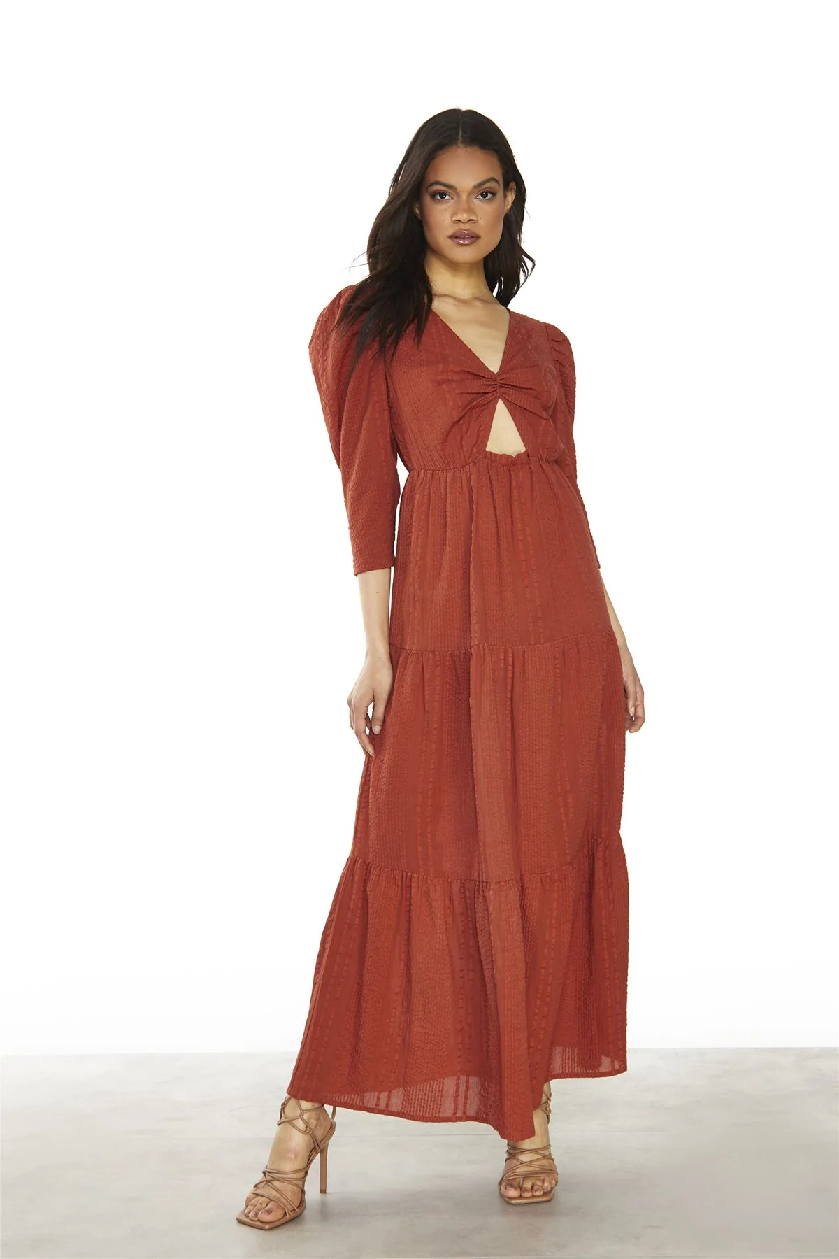 Rust Long Sleeve Midi Dress - Image 4