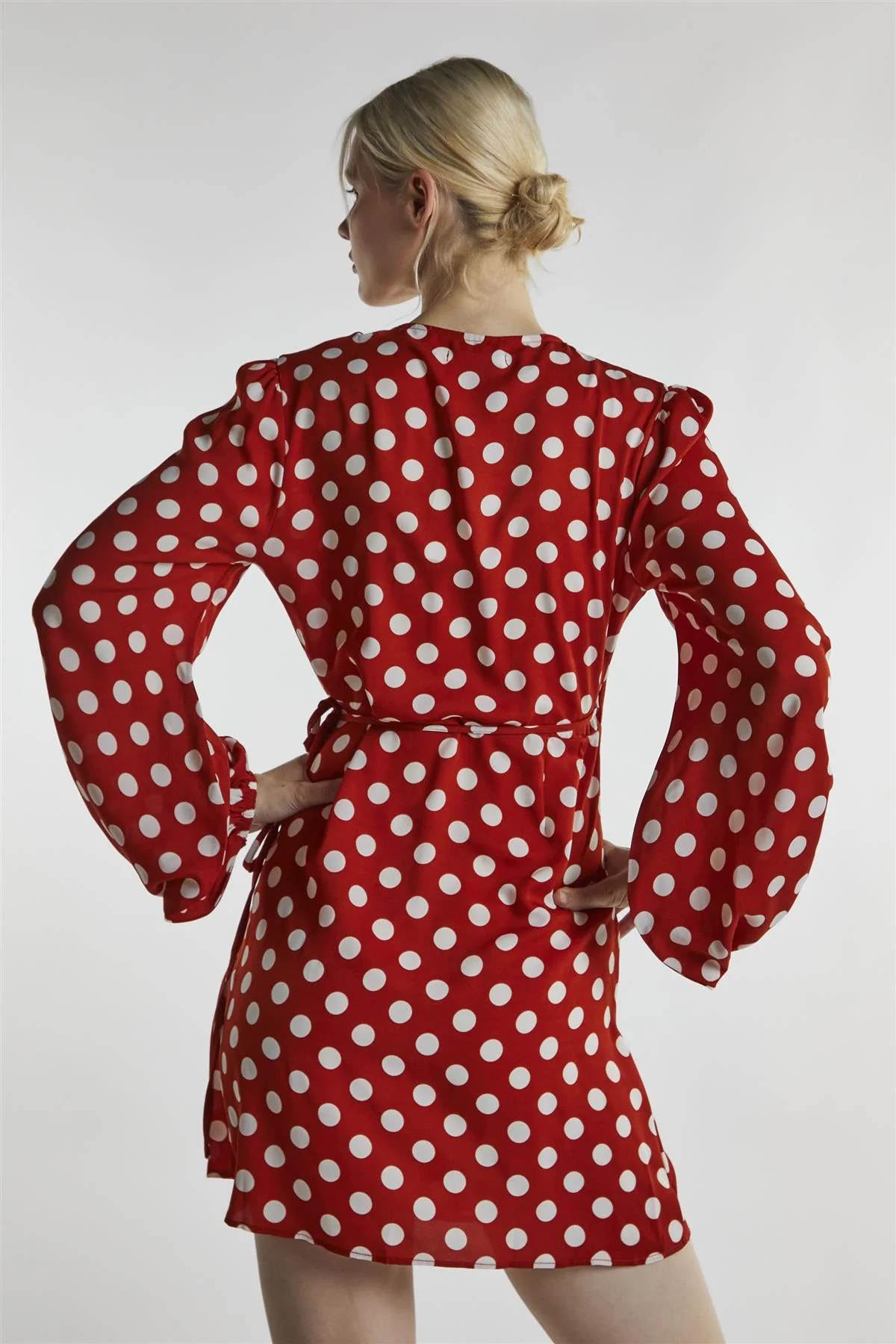 Rust White Polka Wrap Mini-Dress - Image 2