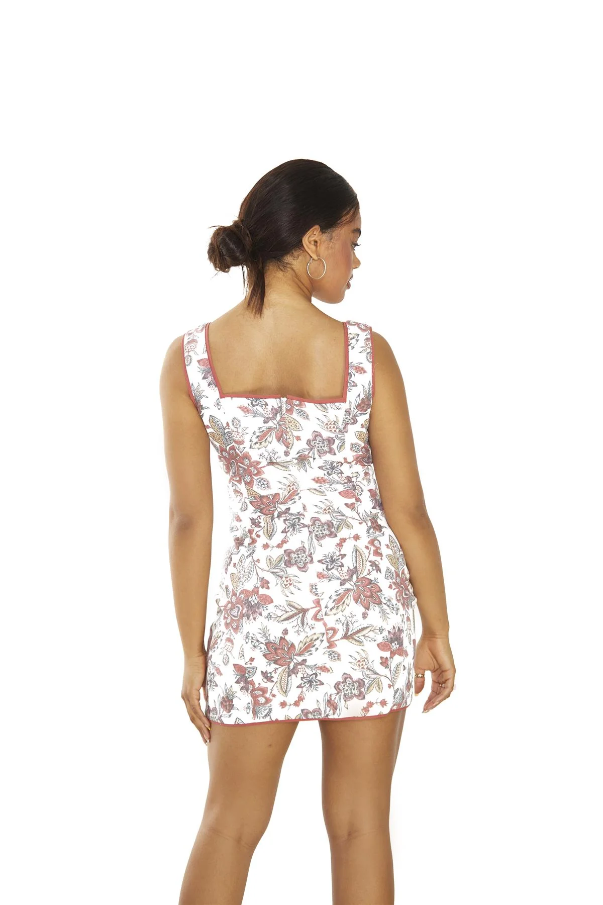Rustic Floral Rib Square Neck Mini-Dress - Image 2