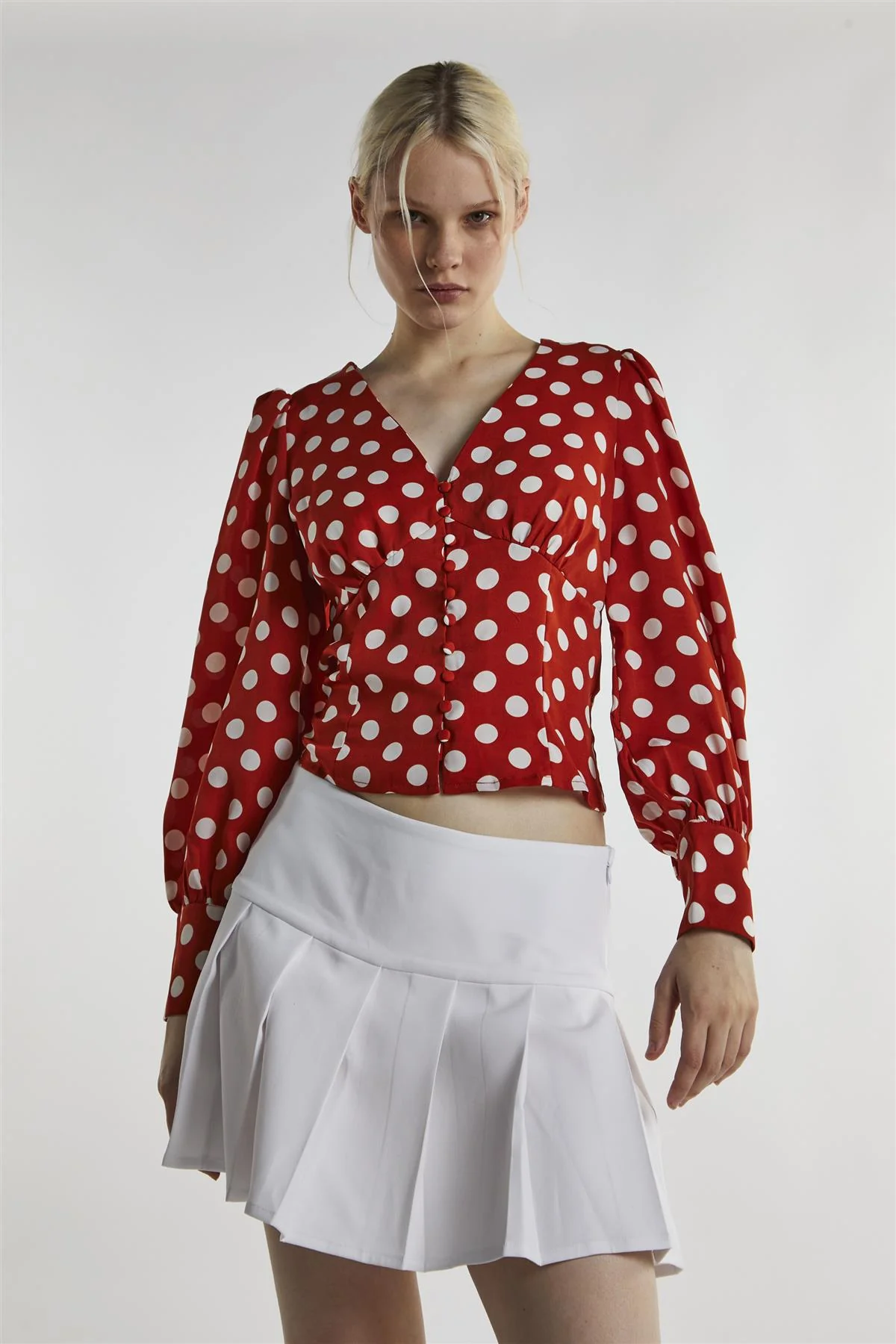 Rusty White Polka Long Sleeve-Top - Image 3